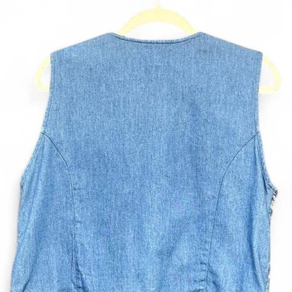Vintage Up-Cycled Embroidered Chambray Union Bag Denim Vest Sz Medium