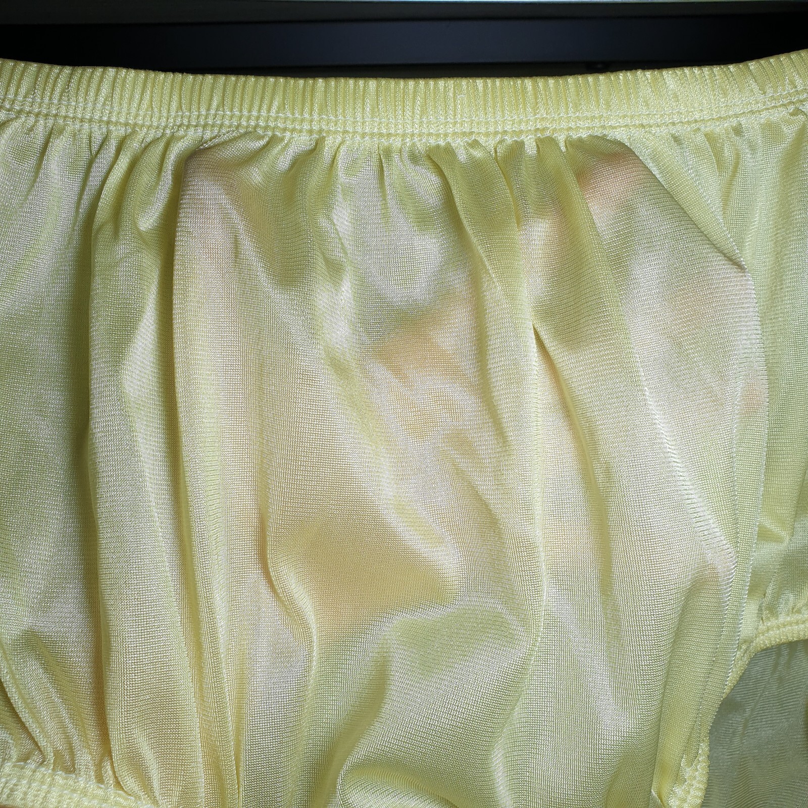 Vintage Silky Nylon Panty Sissy Yellow Granny Sheer Brief Size 10-11 Hip 48-52″