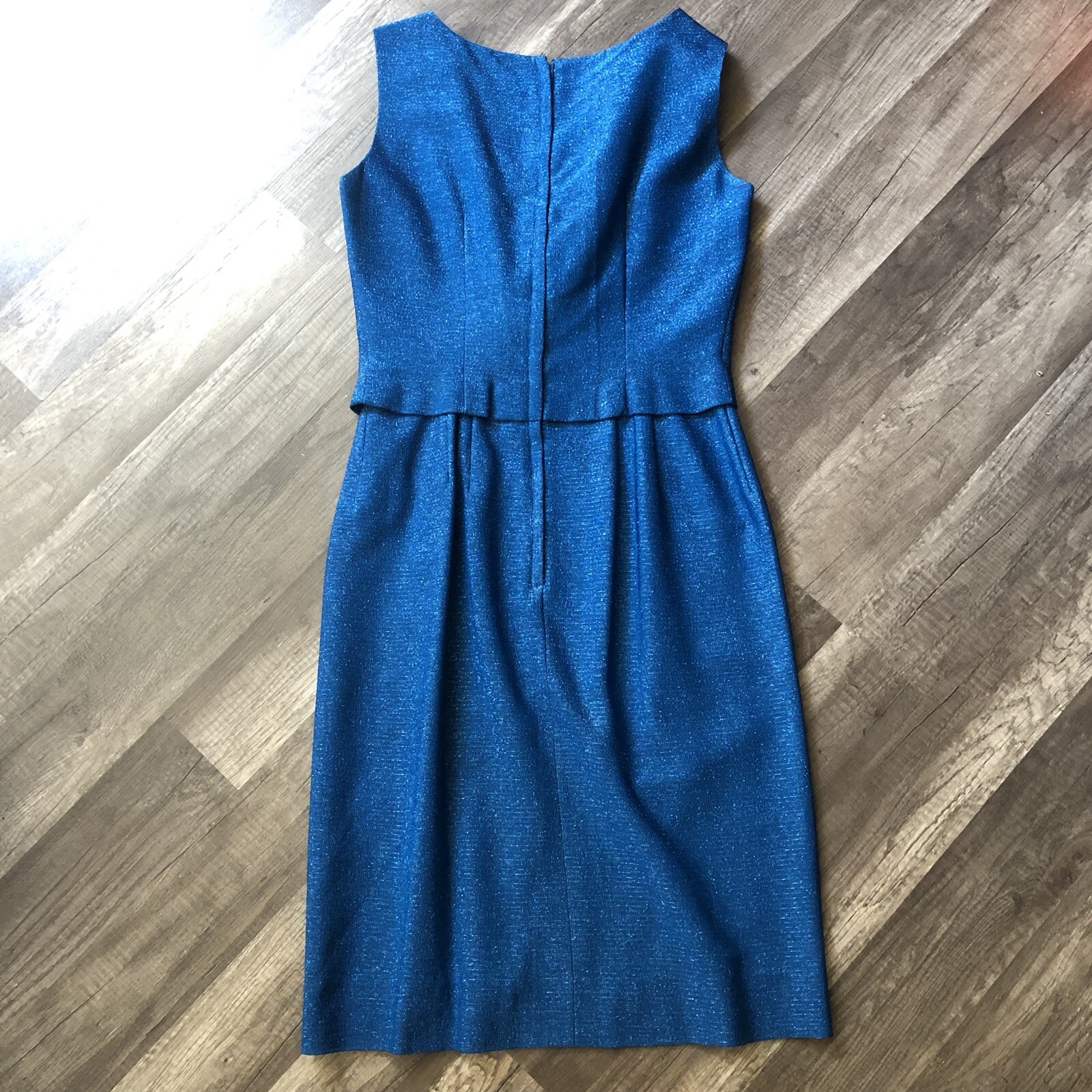 VTG 60s Stephen O’Grady Wiggle Sheath Dress Blue Metallic Sparkle Size 12 Small