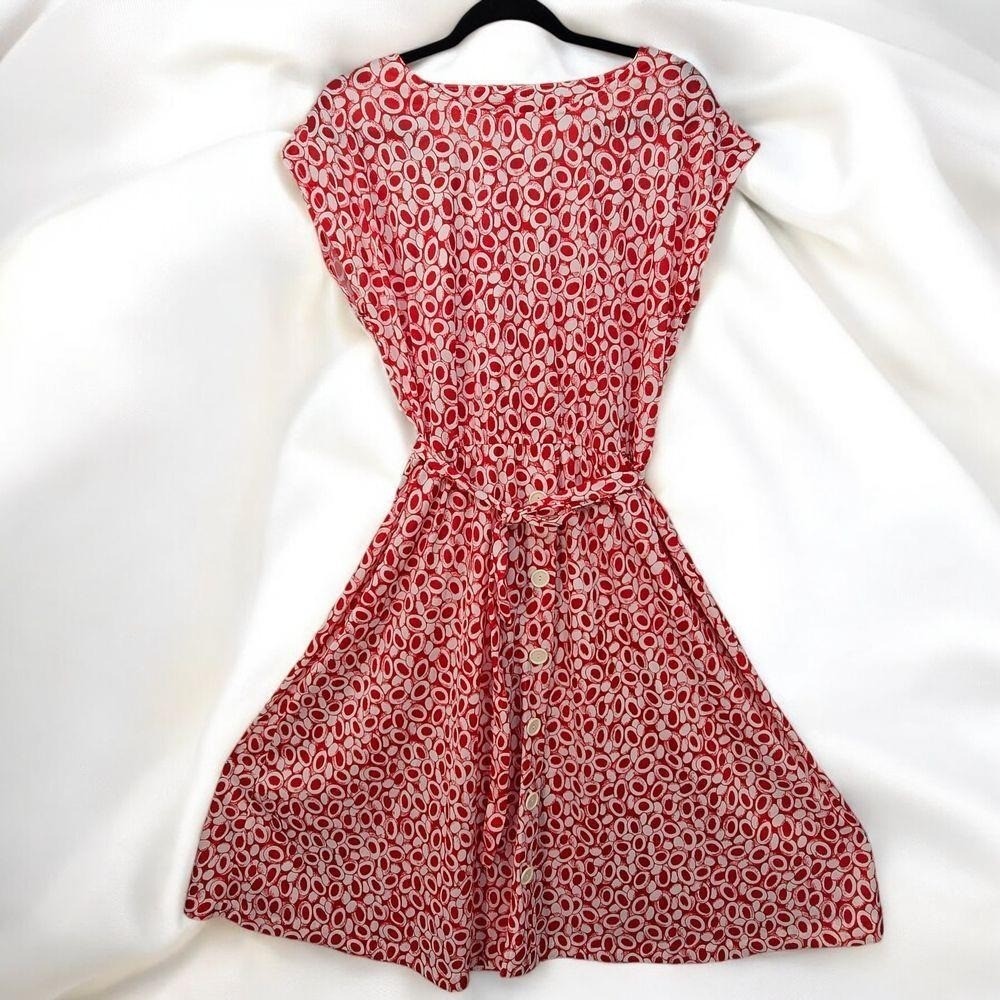 Haband For Her Vintage Red White Geometric Circle Print Midi Dress Womens XL
