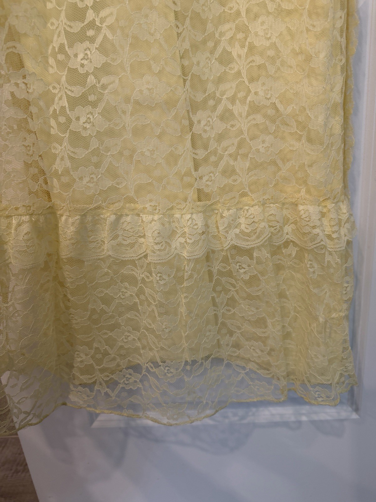 Women’s Vtg Yellow Maxi Dress Lace 2 Piece Set Size XS 70’s Prairie Croquette