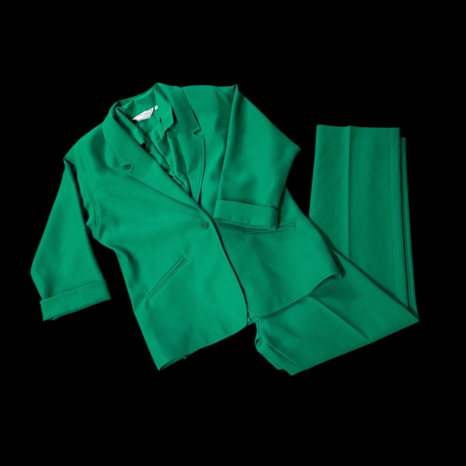 Vintage Suit Set Blazer Top Pants 3 Piece Green Size 12 Donovan Galvani USA 80s