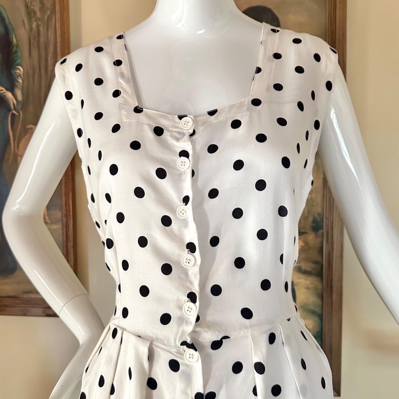 Vintage 1980s B&W Polka-dot Shorts Romper Rockabilly Pin-up Playsuit L Volup