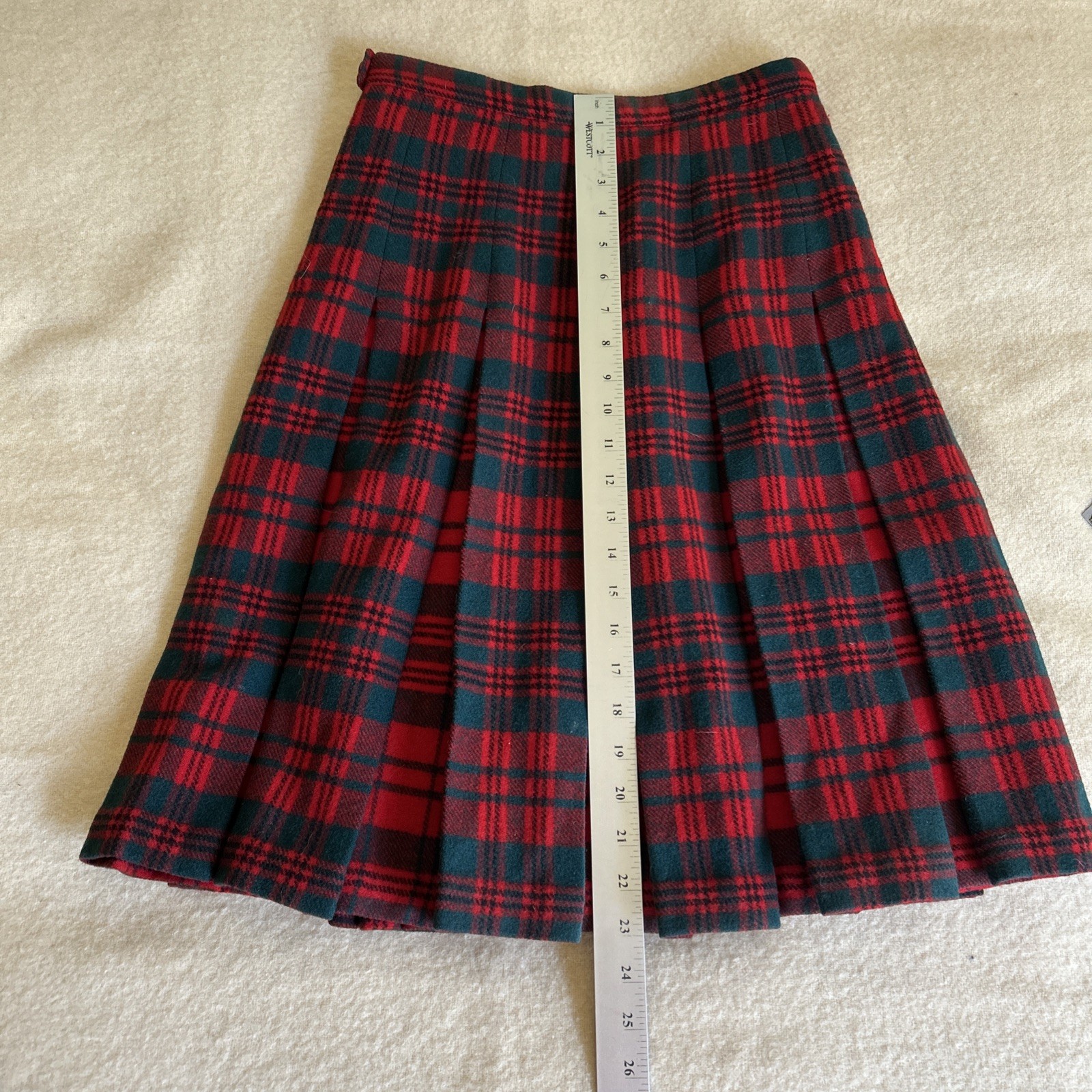 Vintage 50s Pendleton Reversible Wool Tartan Plaid Skirt Red Green 27″ Waist