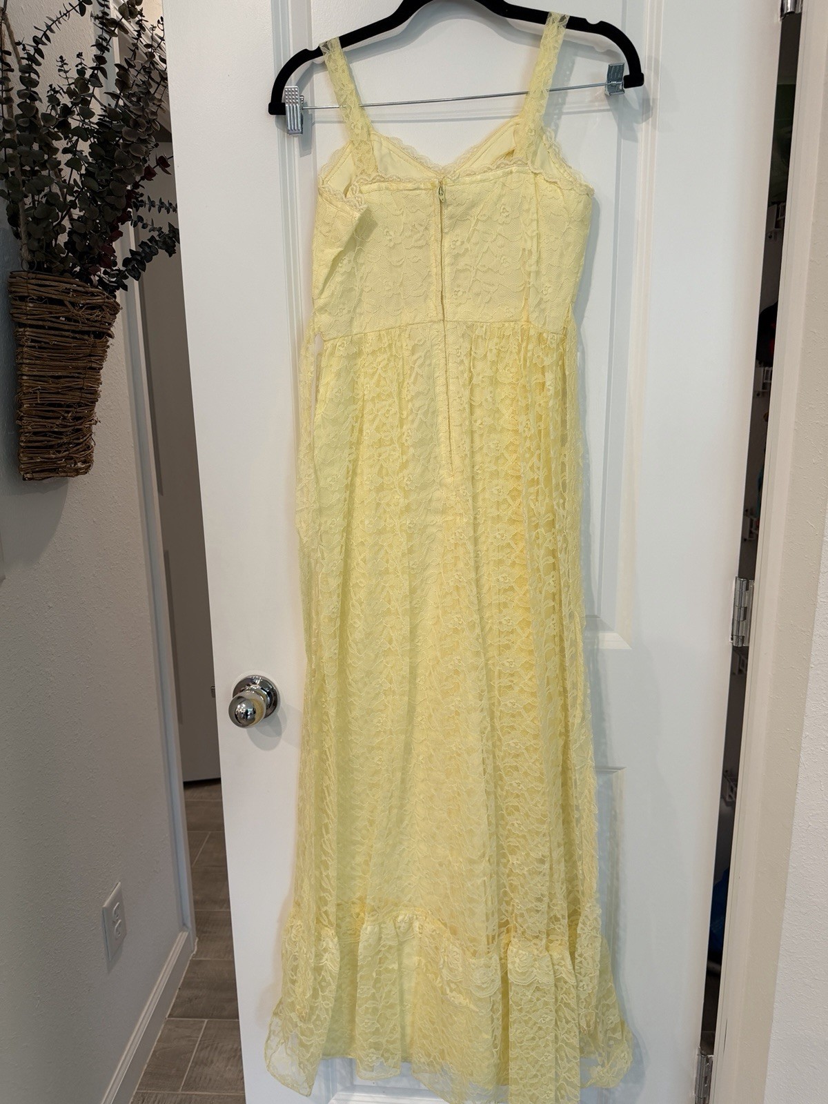 Women’s Vtg Yellow Maxi Dress Lace 2 Piece Set Size XS 70’s Prairie Croquette