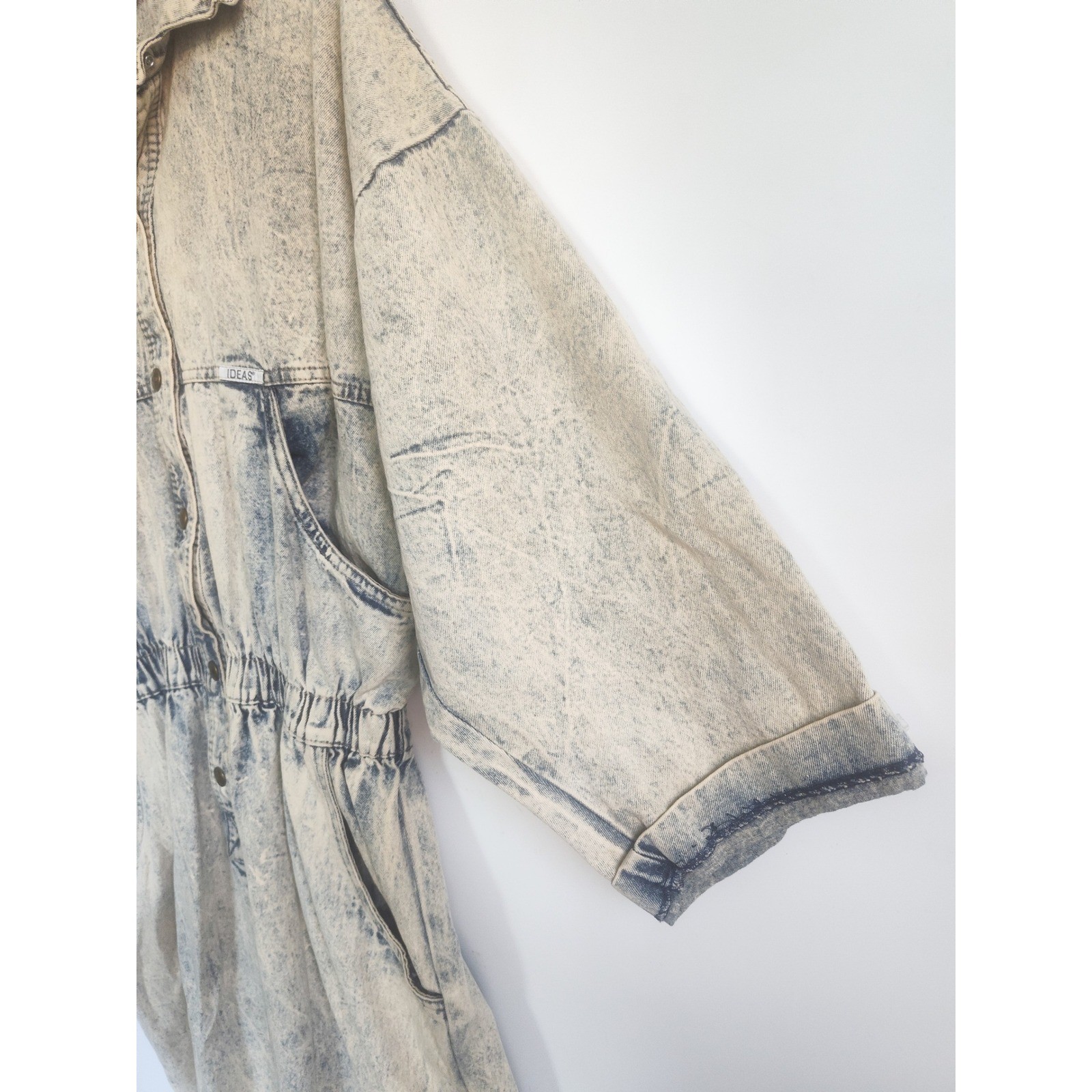 Vintage Denim Dress Large Blue Acid Wash Stonewash 80s Utility Indie Retro Boho