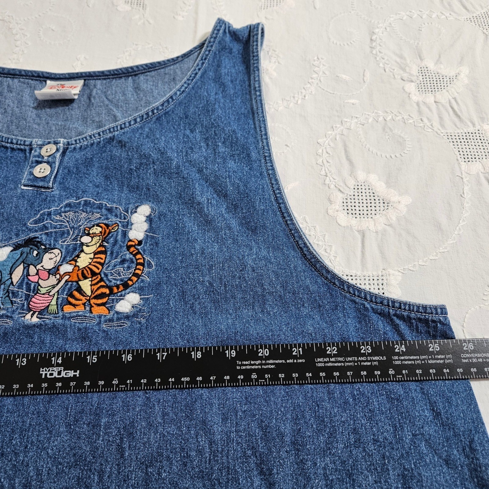 Vintage Disney Store Winnie the Pooh Denim Jumper Dress XXL Embroidered Coverall