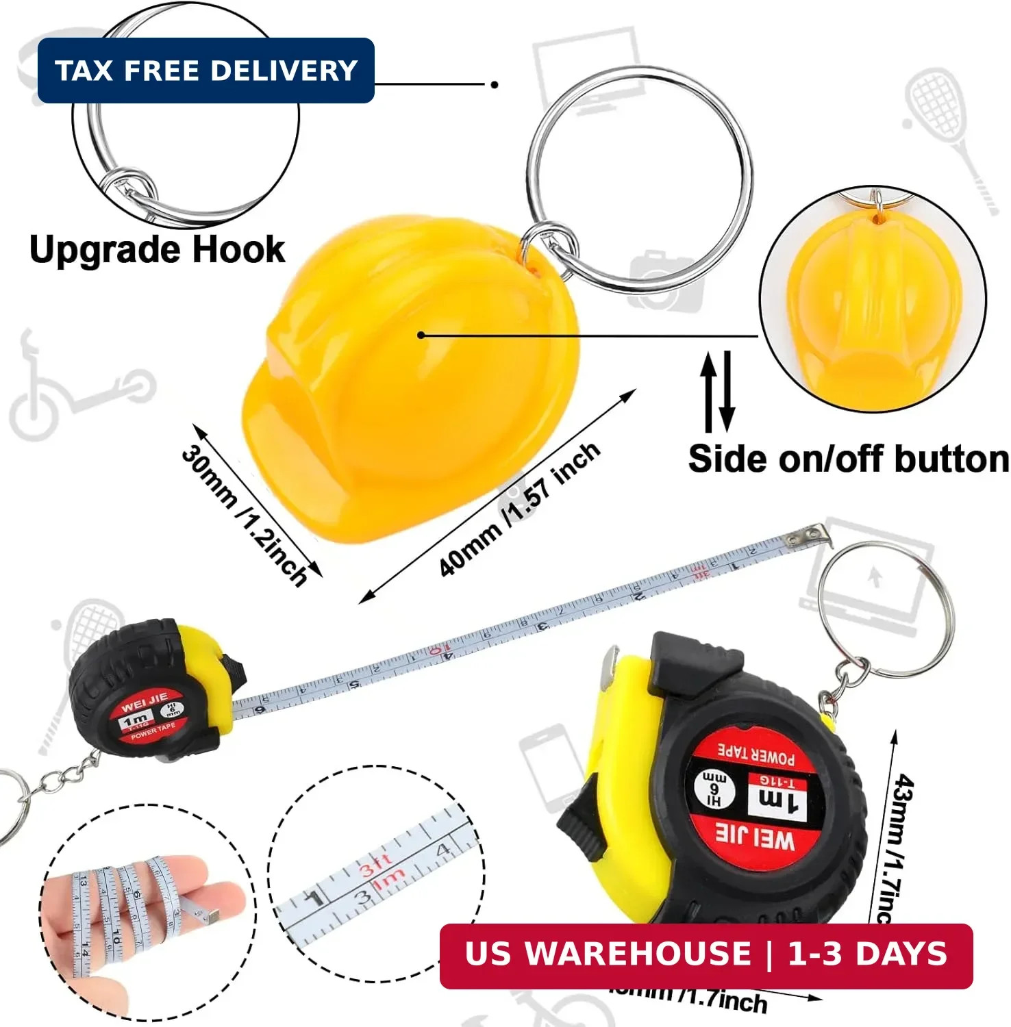 108 Pcs Mini Construction Helmet Keychains Tape Screwdrivers Tool Adult Me