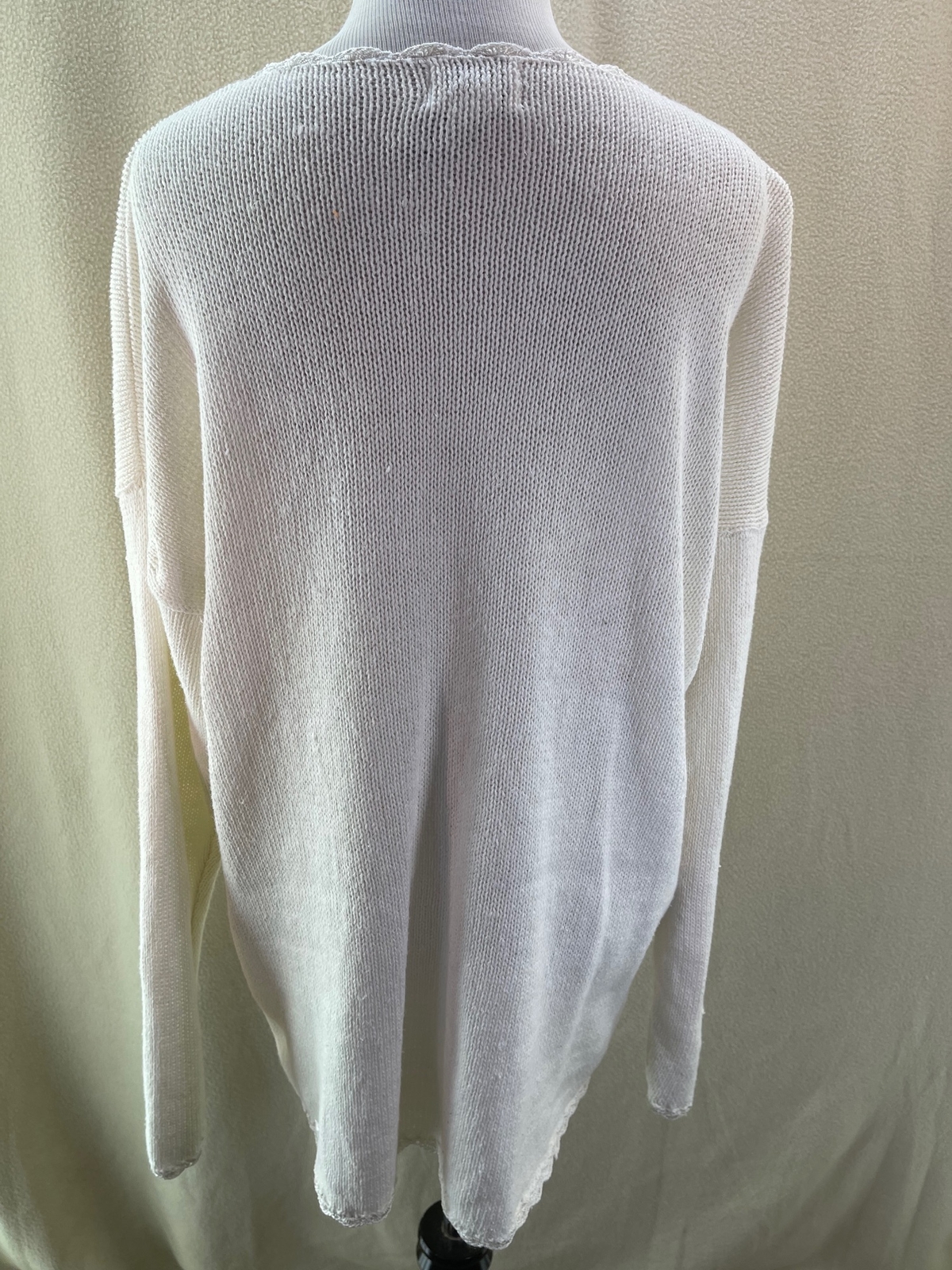 Bonnie and Bill Vintage Cream Scallop Edge Lace, Ribbon & Pearl Knit Sweater, 2X