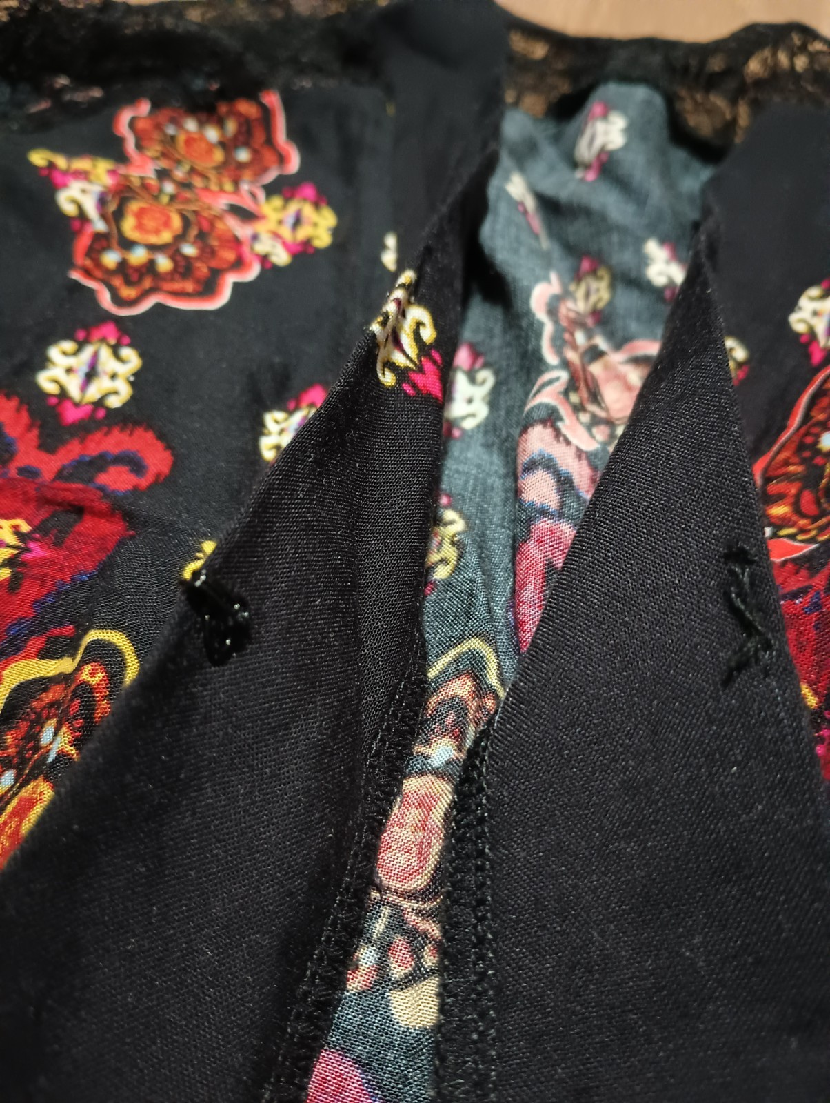 Vtg 70s Sheer Lace KIMONO Asian Indian Ikat Kaftan Jacket lounge boho hippy M L