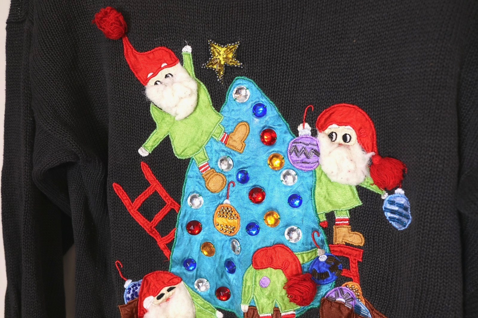 Marnie West VTG Ugly Christmas Sweater Christmas Tree Elves Ornaments Size Small