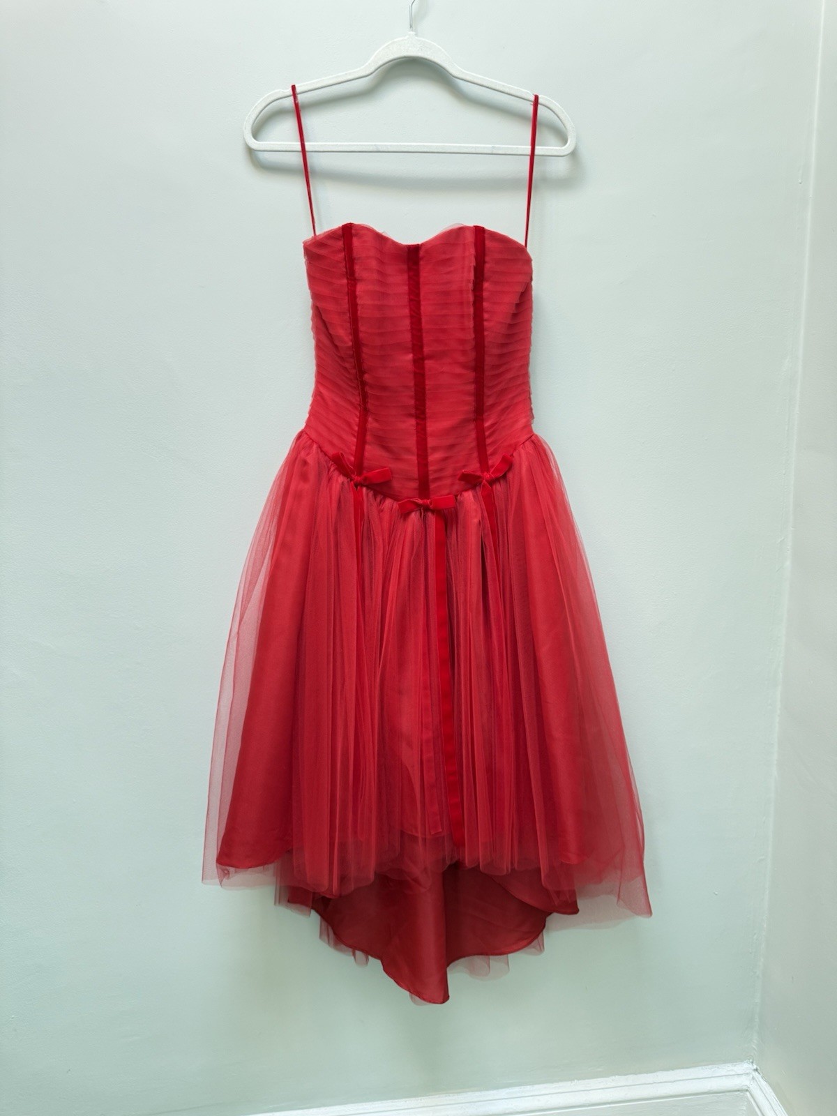 Vtg Red Tulle Poofy Dress Hi Low 50s Style Y2K Party Prom XS/S Christie Helene*