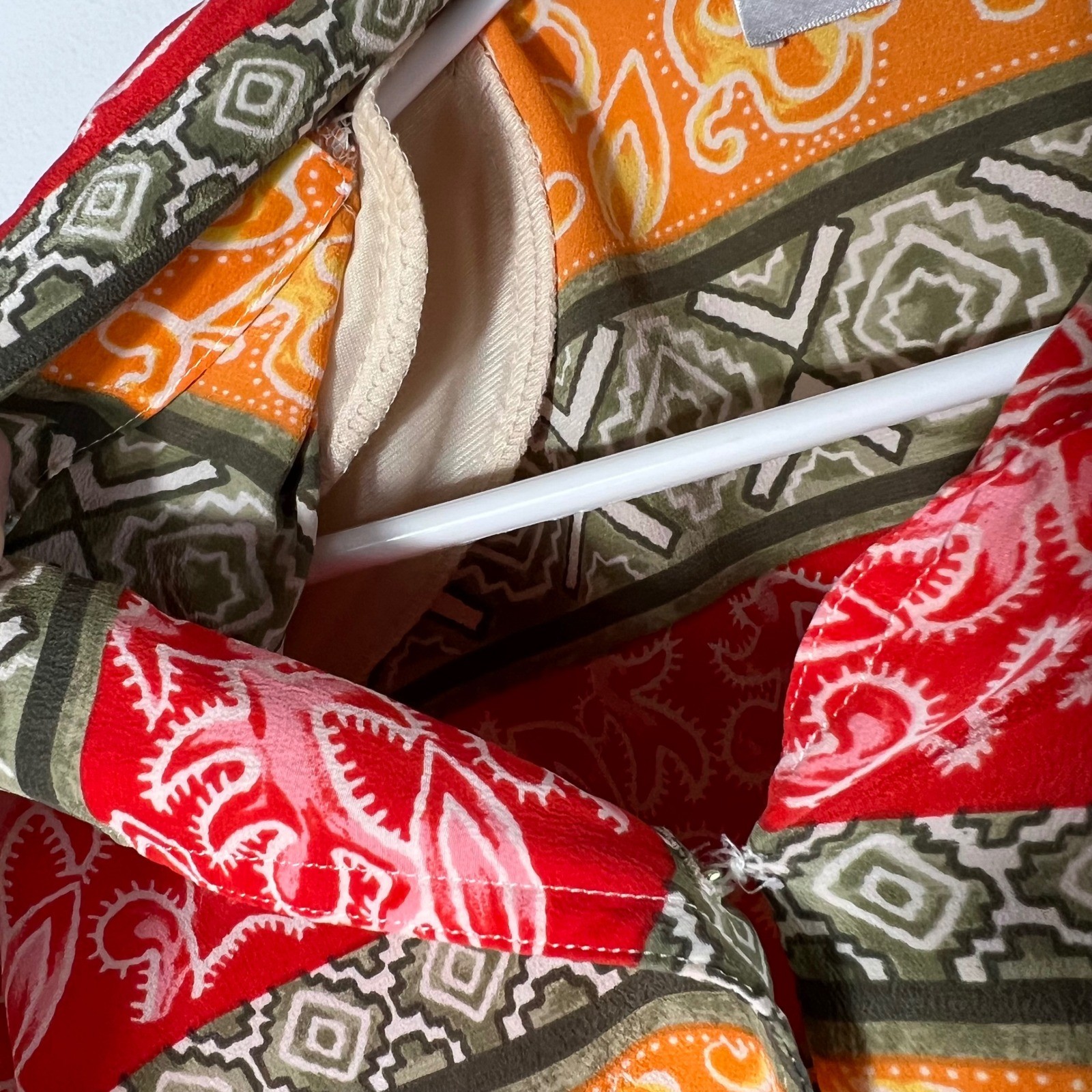 Adam Douglas Vintage 90s 2 Piece Silk Skirt Set Red Orange Floral Geometric XL