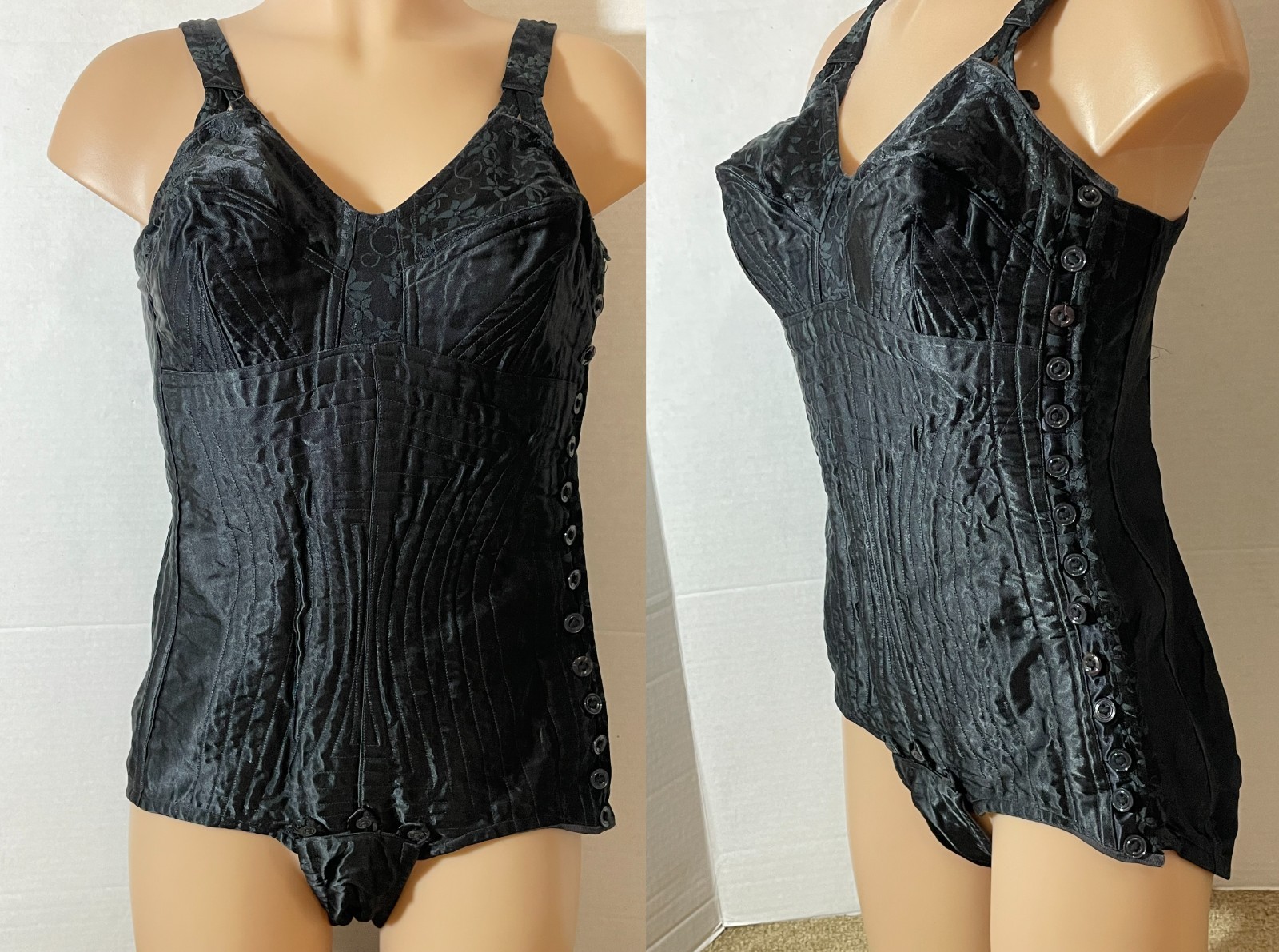 RARE Vtg Antique 20s 1930s? SATIN All in One Girdle Bodysuit Body Shaper BUTTONS
