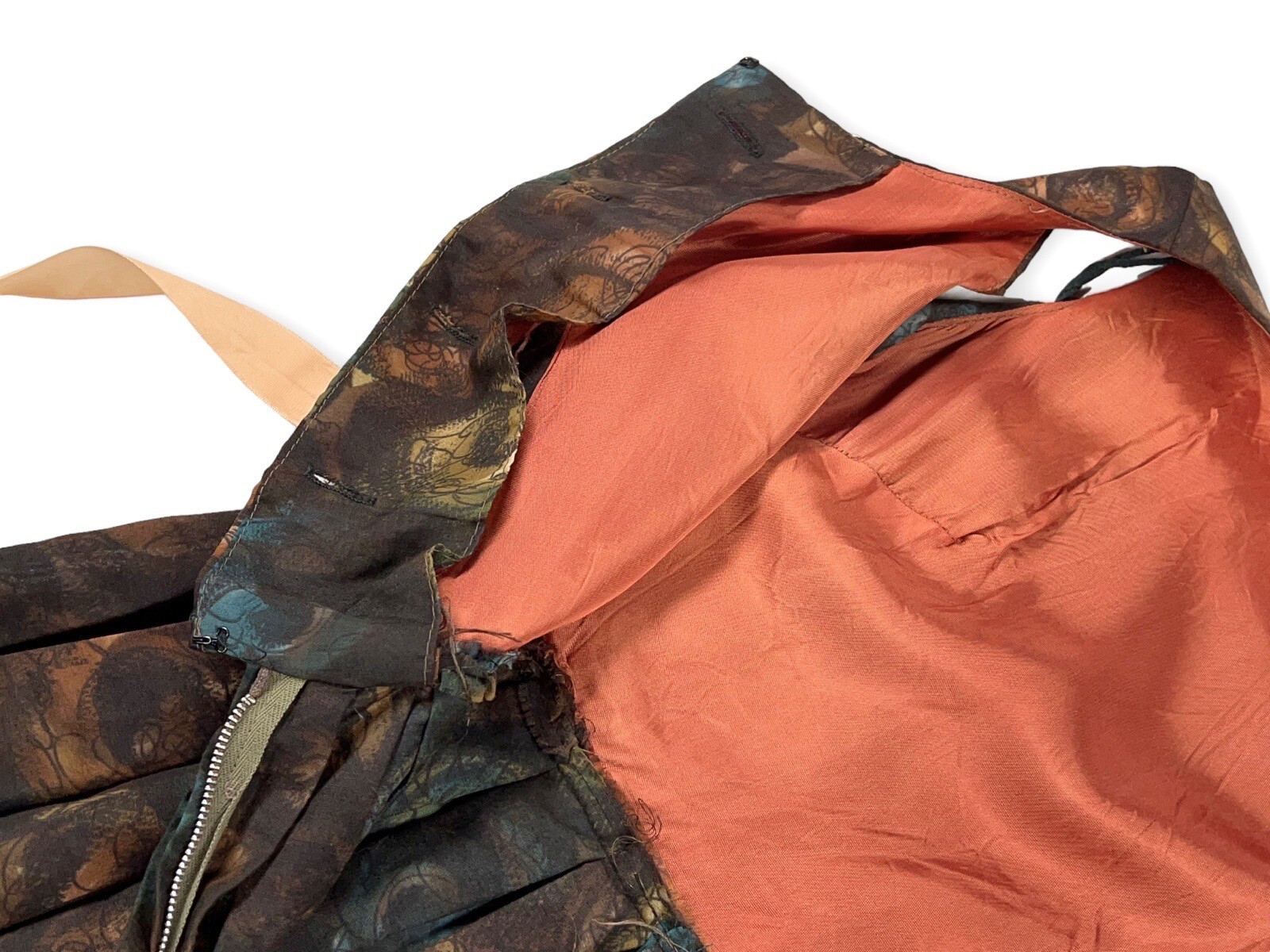 1950S BROWN BLUE FLORAL ABSTRACT NOVELTY DAY DRESS MS MAISEL S
