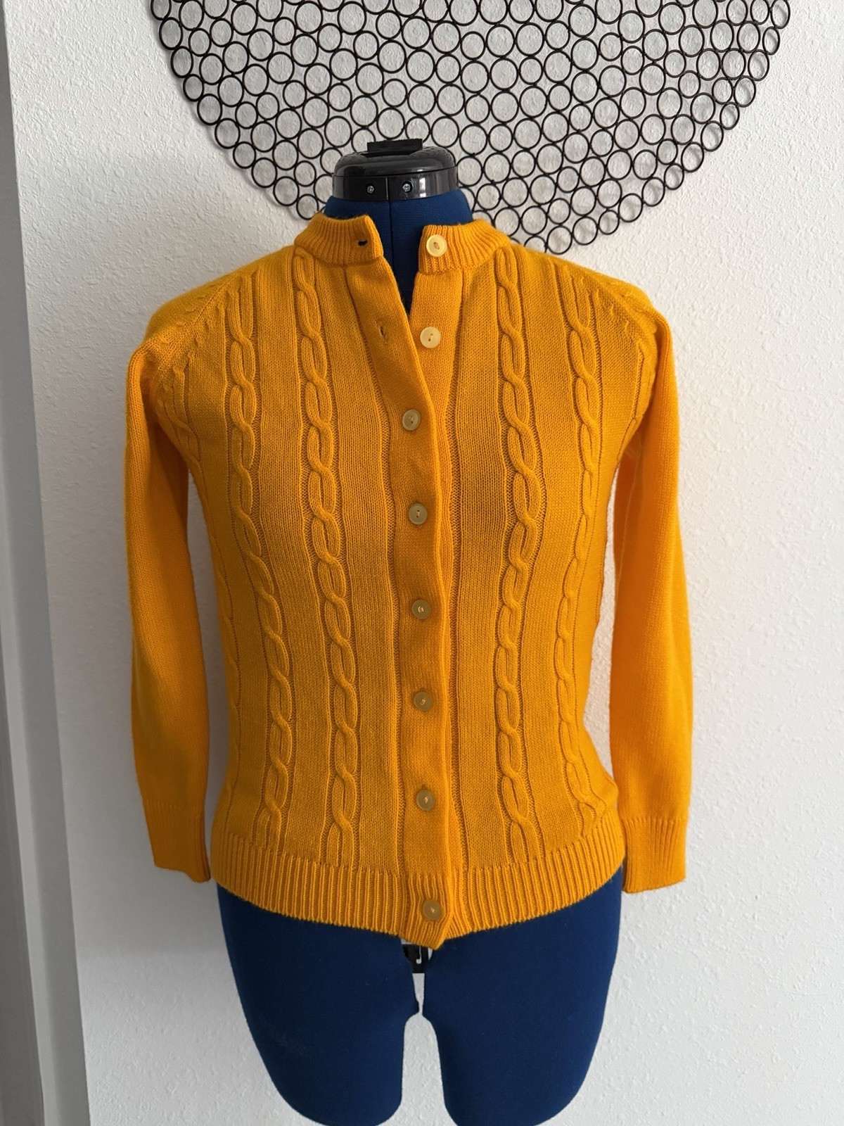 Women’s Vtg 70’s 80’s Cardigan Gold / Yellow Size Small Sweater Uniform