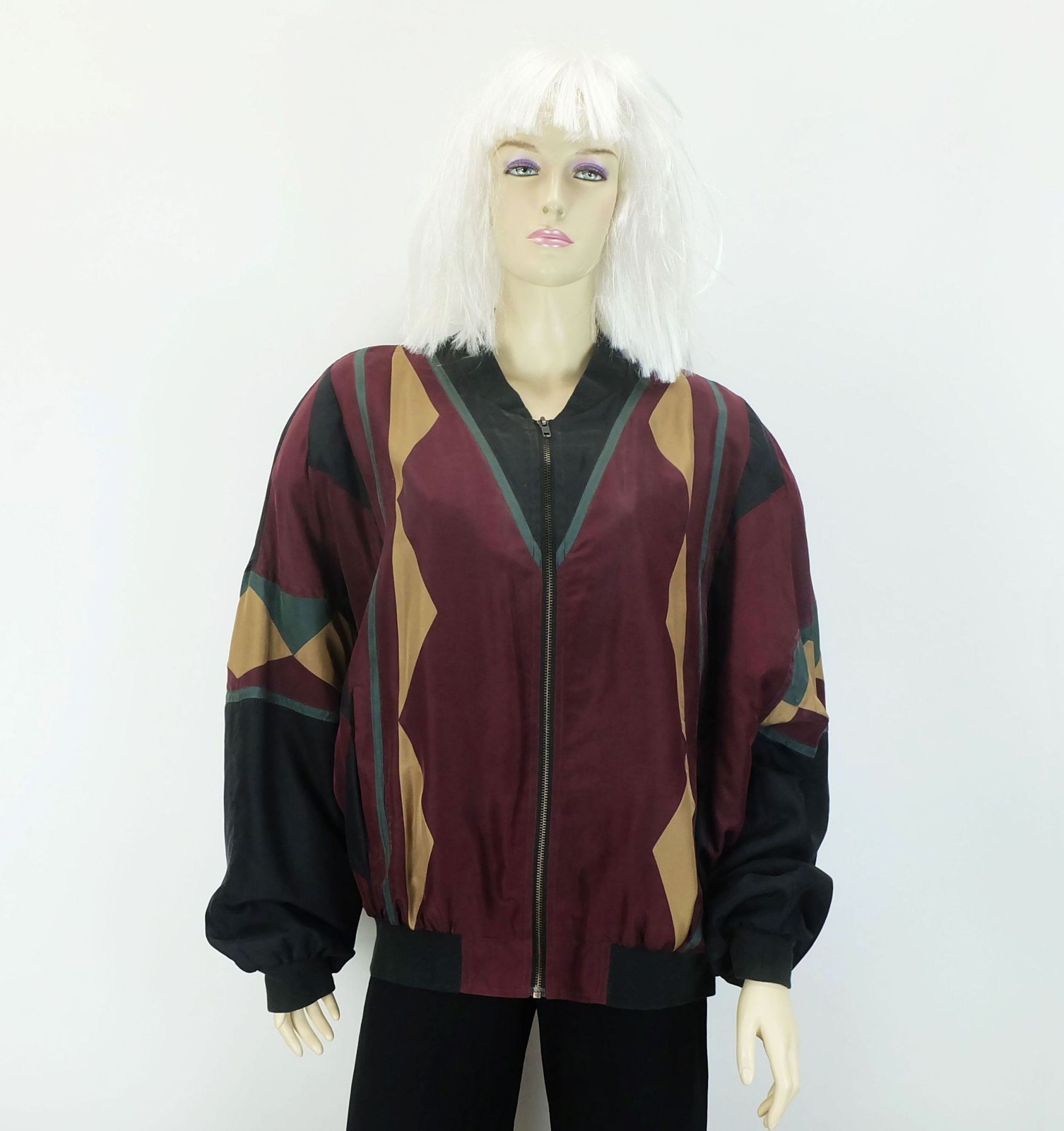 vintage SILK BLOUSON silk jacket blouson 80s silk multicolored bomber jacket L