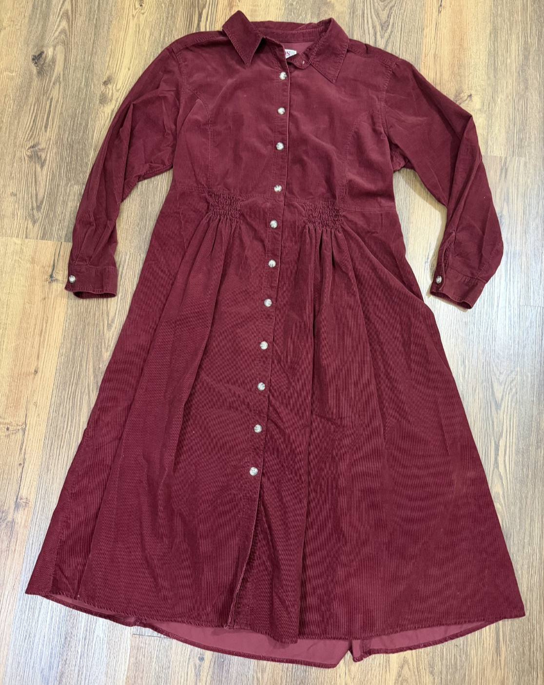 Vintage FADS Corduroy Midi Shirt Dress Modest Cottagecore Burgundy 18W