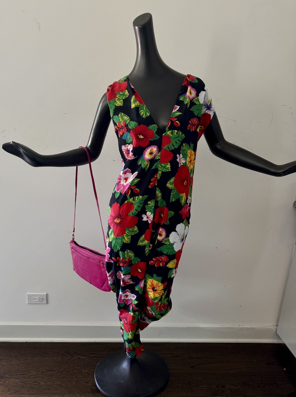 Vtg 80s 90s Jumpsuit Playsuit Rayon Hawaiian Dress Tiki Oasis One Size