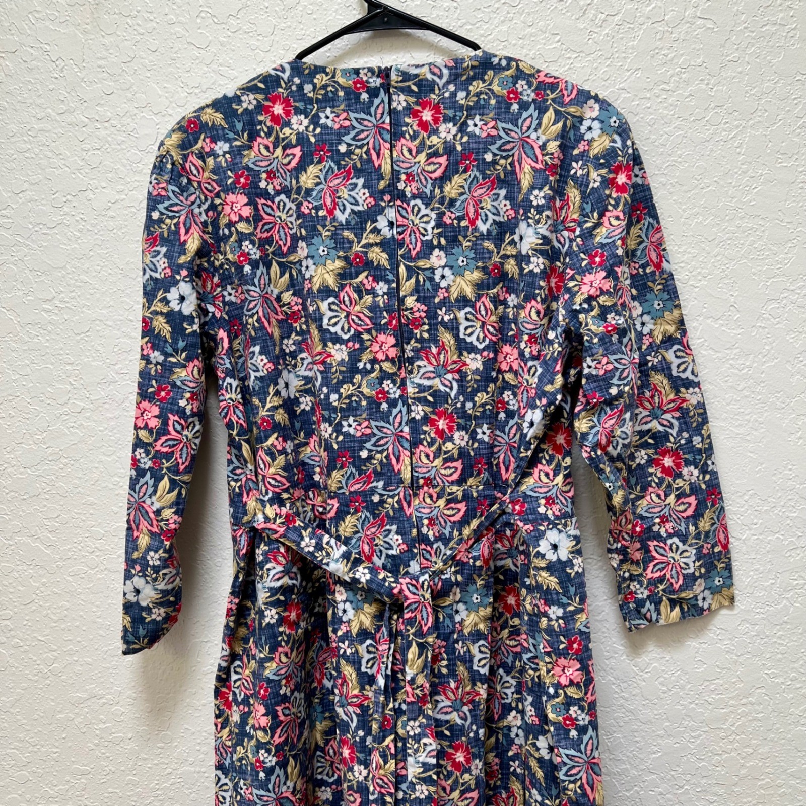 Vintage Style Floral Midi Dress Blue Pink Rosebud Button Cottagecore Prairie