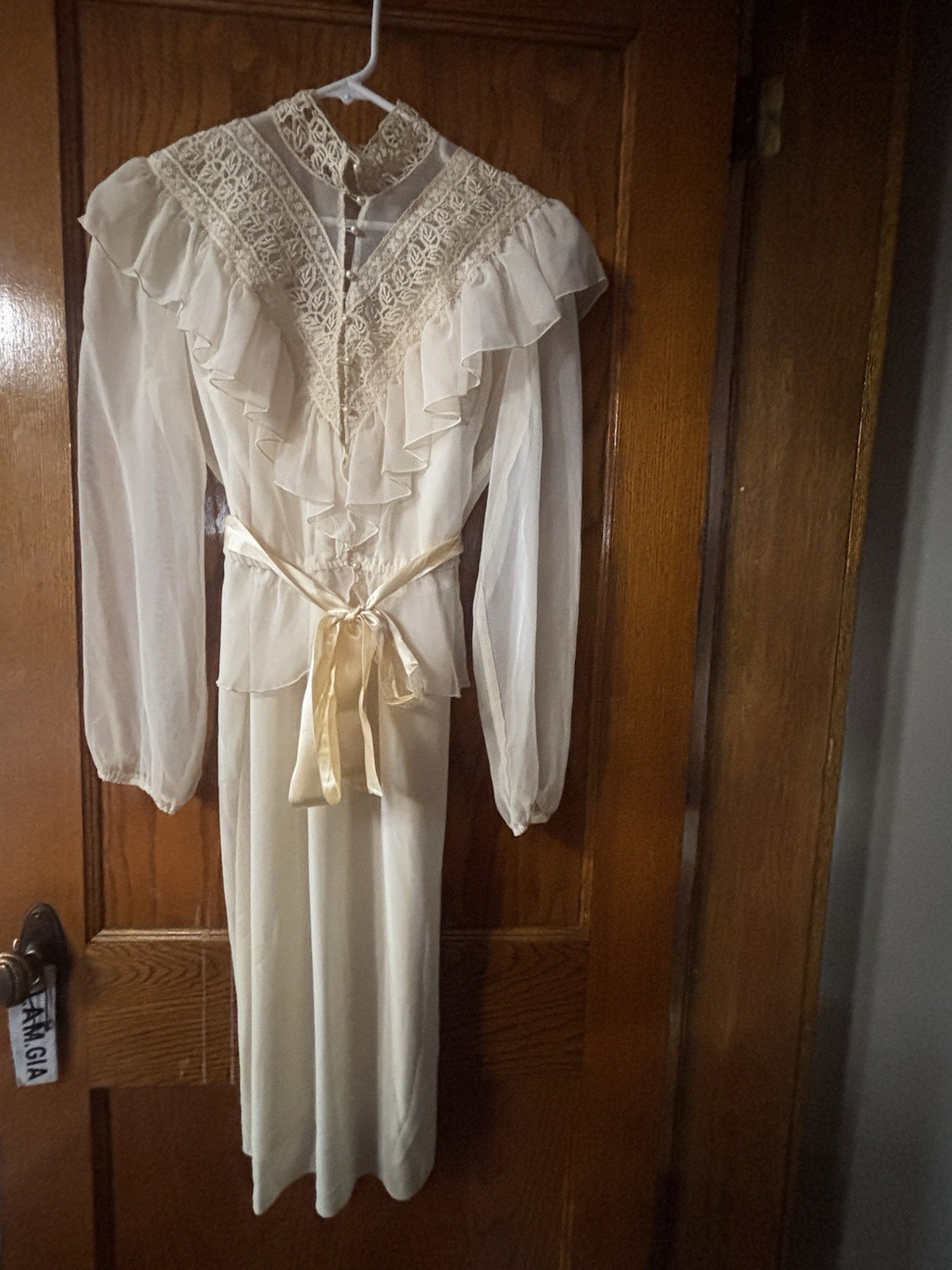 Vintage 70s 80s Edwardian Revival Prairie Dress Lace Sheer Maxi Slip Set Size 8