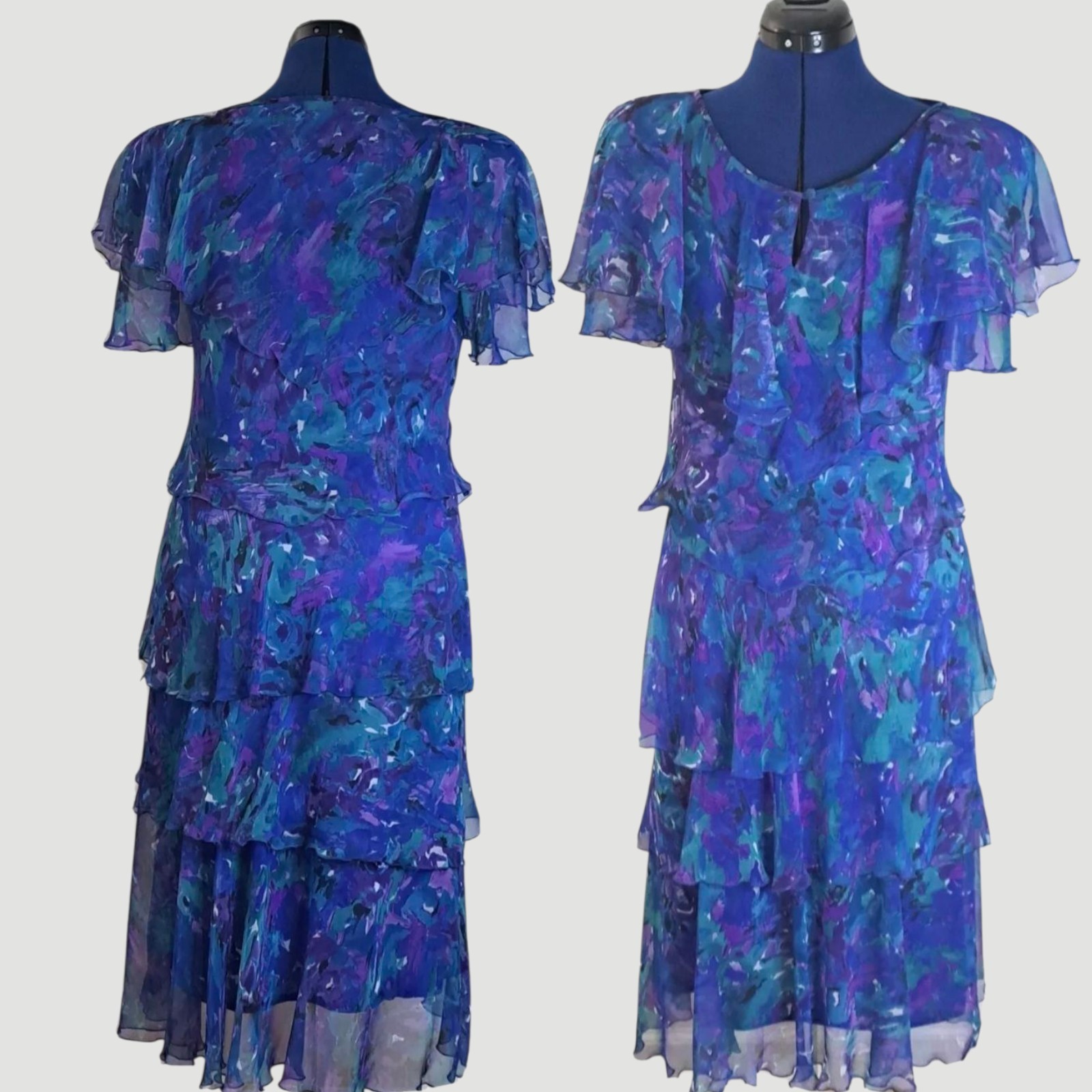 Vintage Ann Hobbs Cattiva Women Dress 8 Vintage Ruffle Chiffon Floral Layered US
