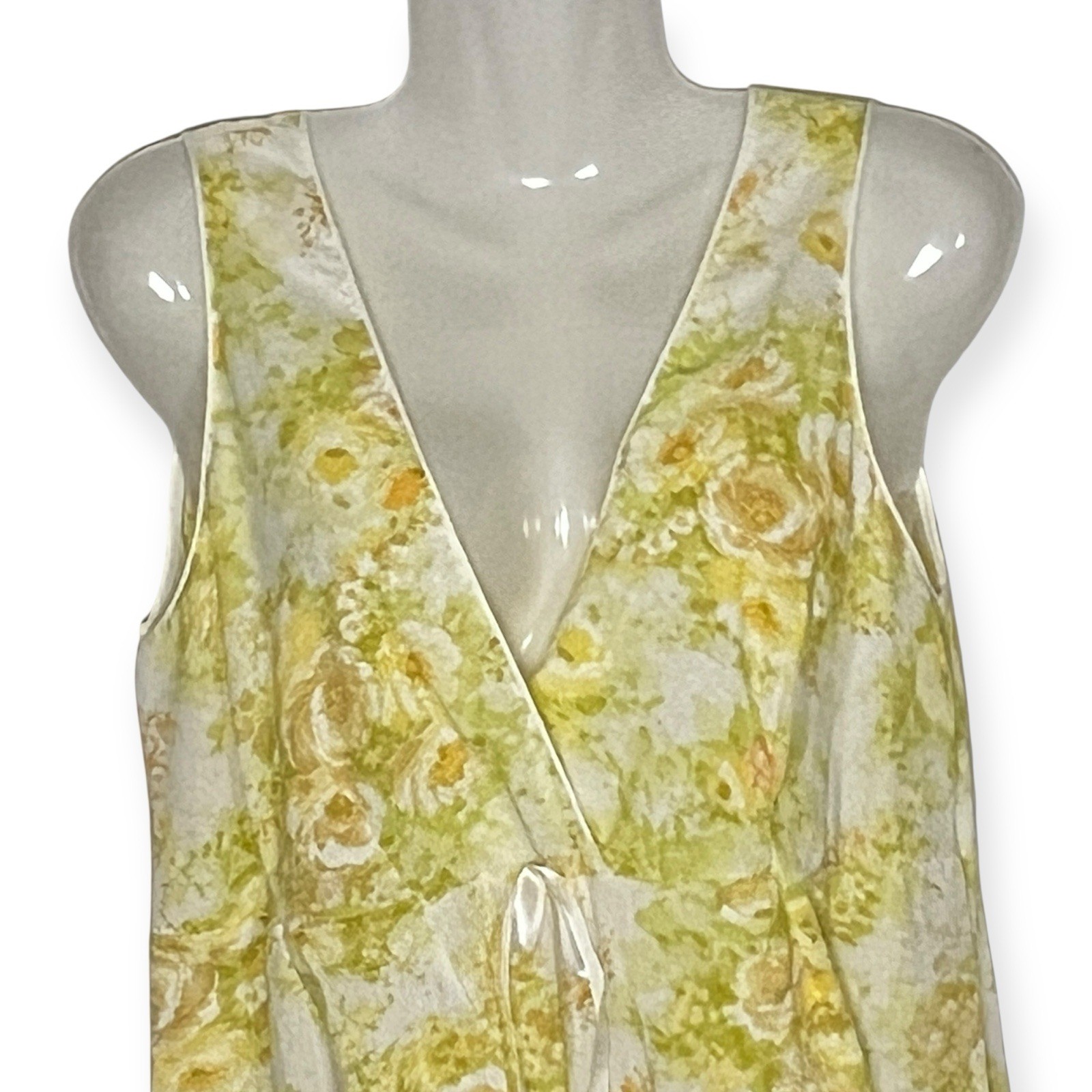 Vtg SEARS Long Yellow Perma-Prest Cotton Blend Nightgown Floral Sleeveless 36