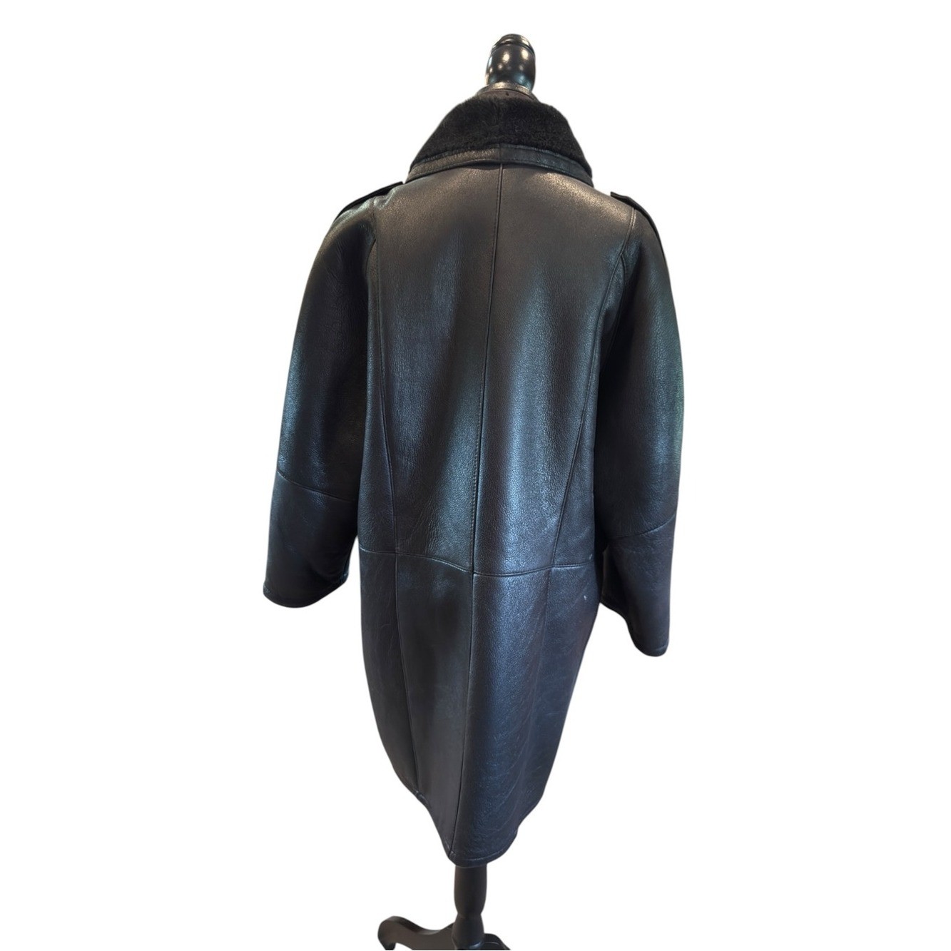 Montreal Sheepskin Genuine Shearling Coat Vintage 80s Black Leather Plush P/S