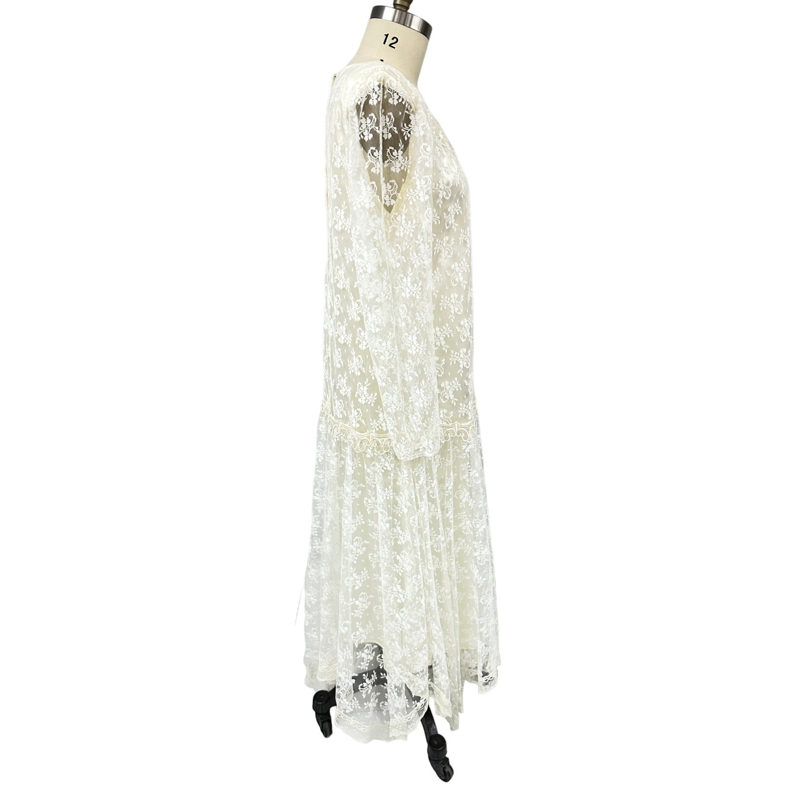 1980s Vintage Scott McClintock Ivory Lace Dress 1920s Style Wedding 16W gatsby