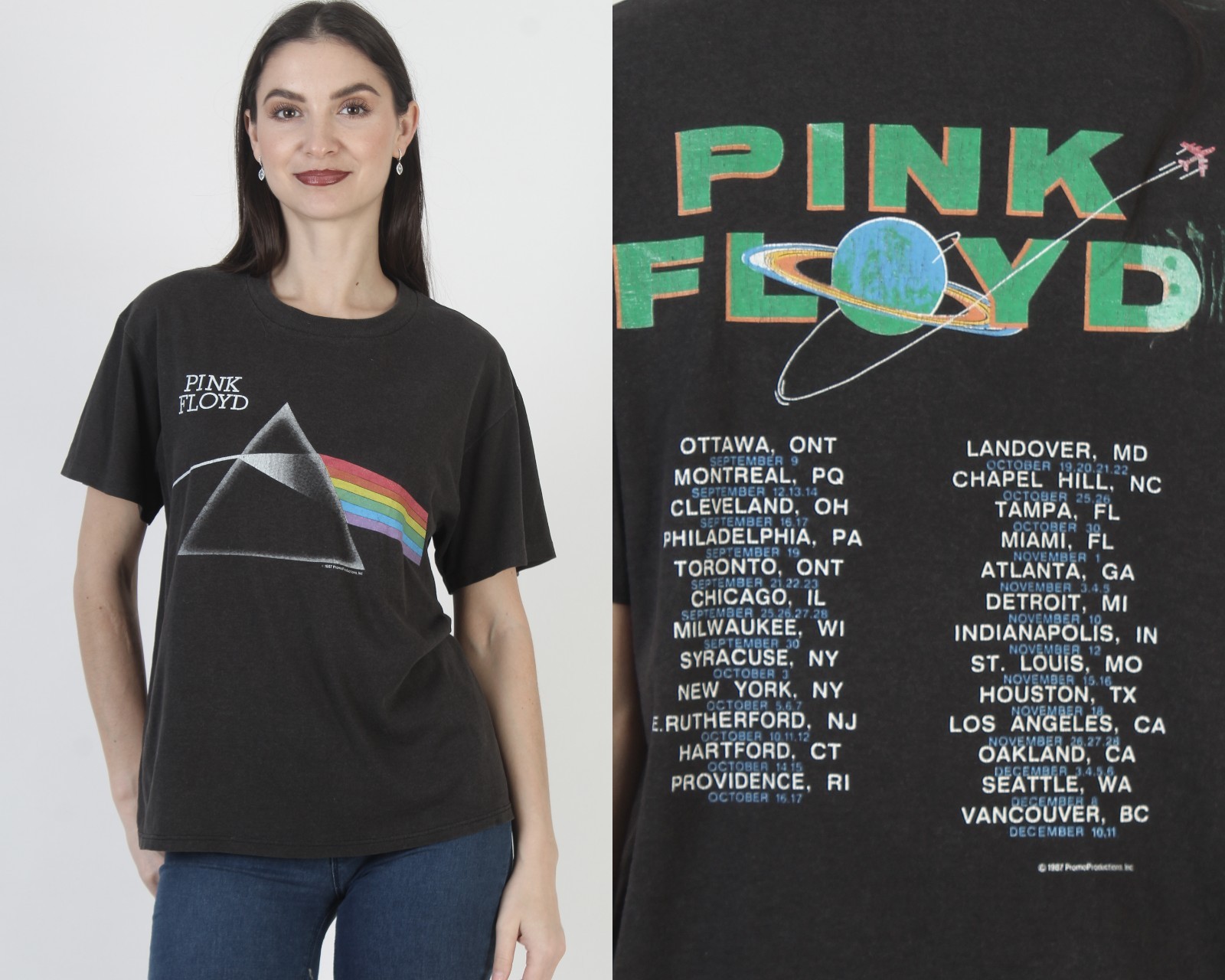 Vtg 1987 Pink Floyd T-Shirt Dark Side Of The Moon Concert Tour Rock Band Tee