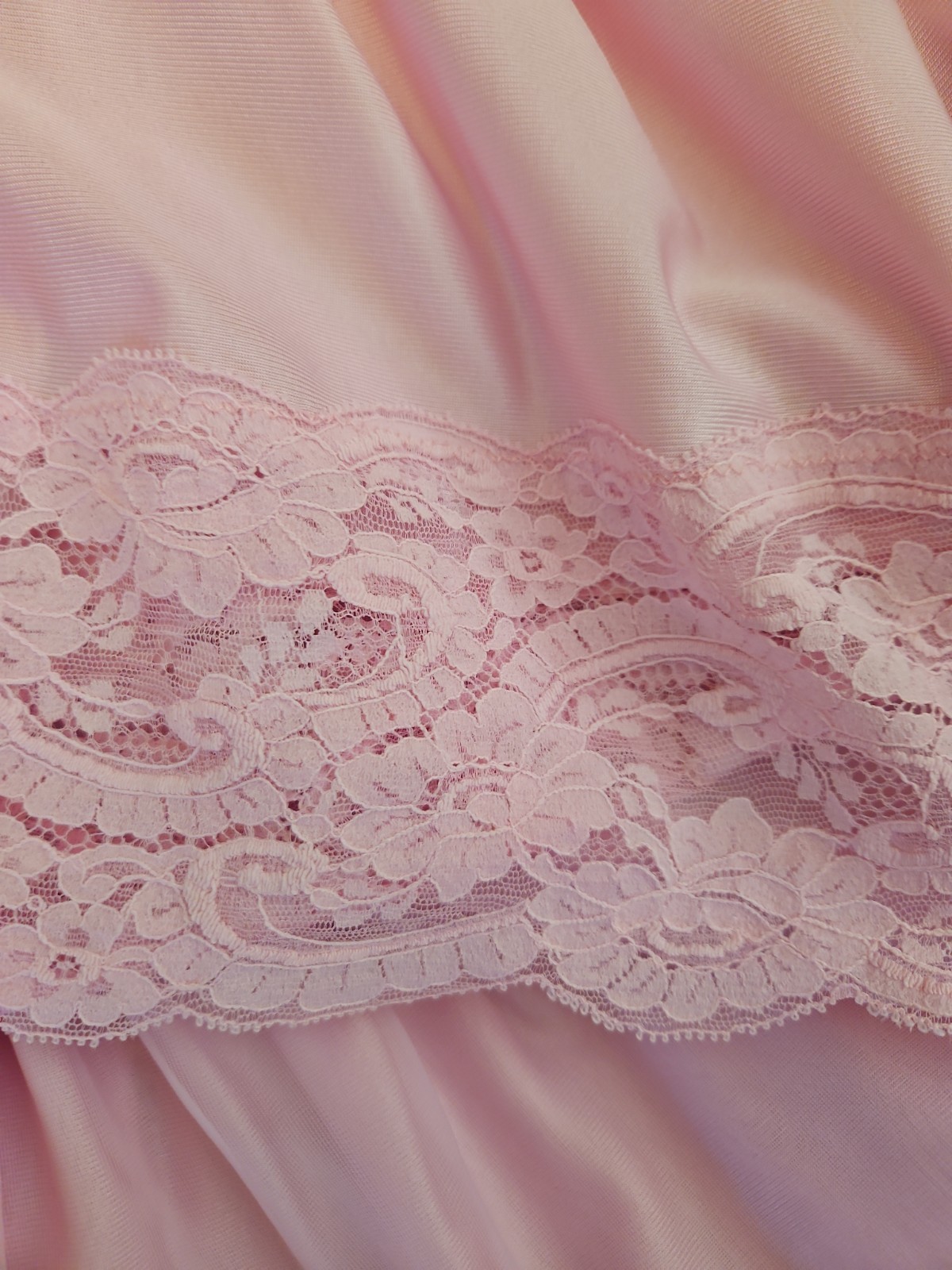 VTG Unbranded Pink BABYDOLL Double Sheer Chiffon Nightie w Lace Trim Size 1X 2X