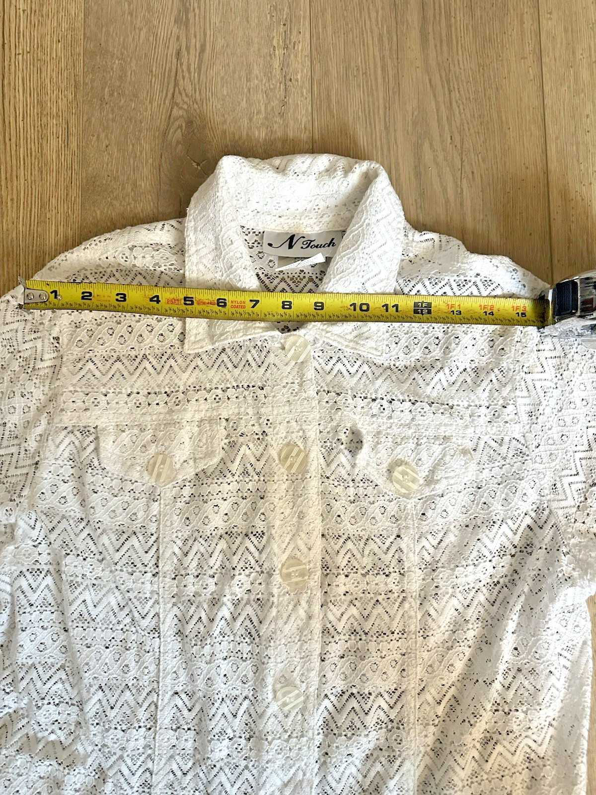 Vintage N Touch White Lace Button-Front Blouse Sheer Boho Cottagecore Size L