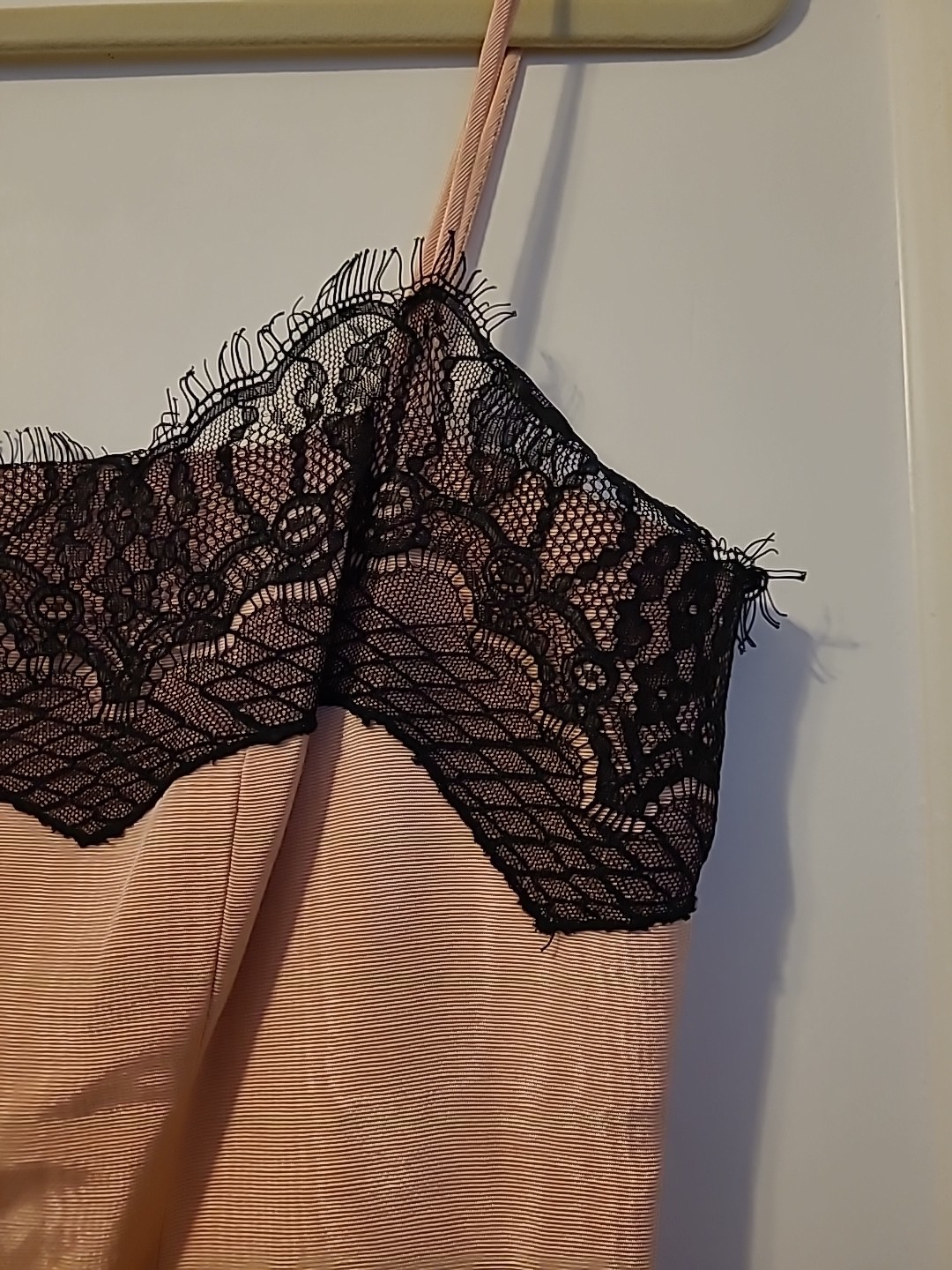 Vintage Dusty Rose Pink Slip Taffeta Dress Black Lace Trim Straps Kathlin Argiro