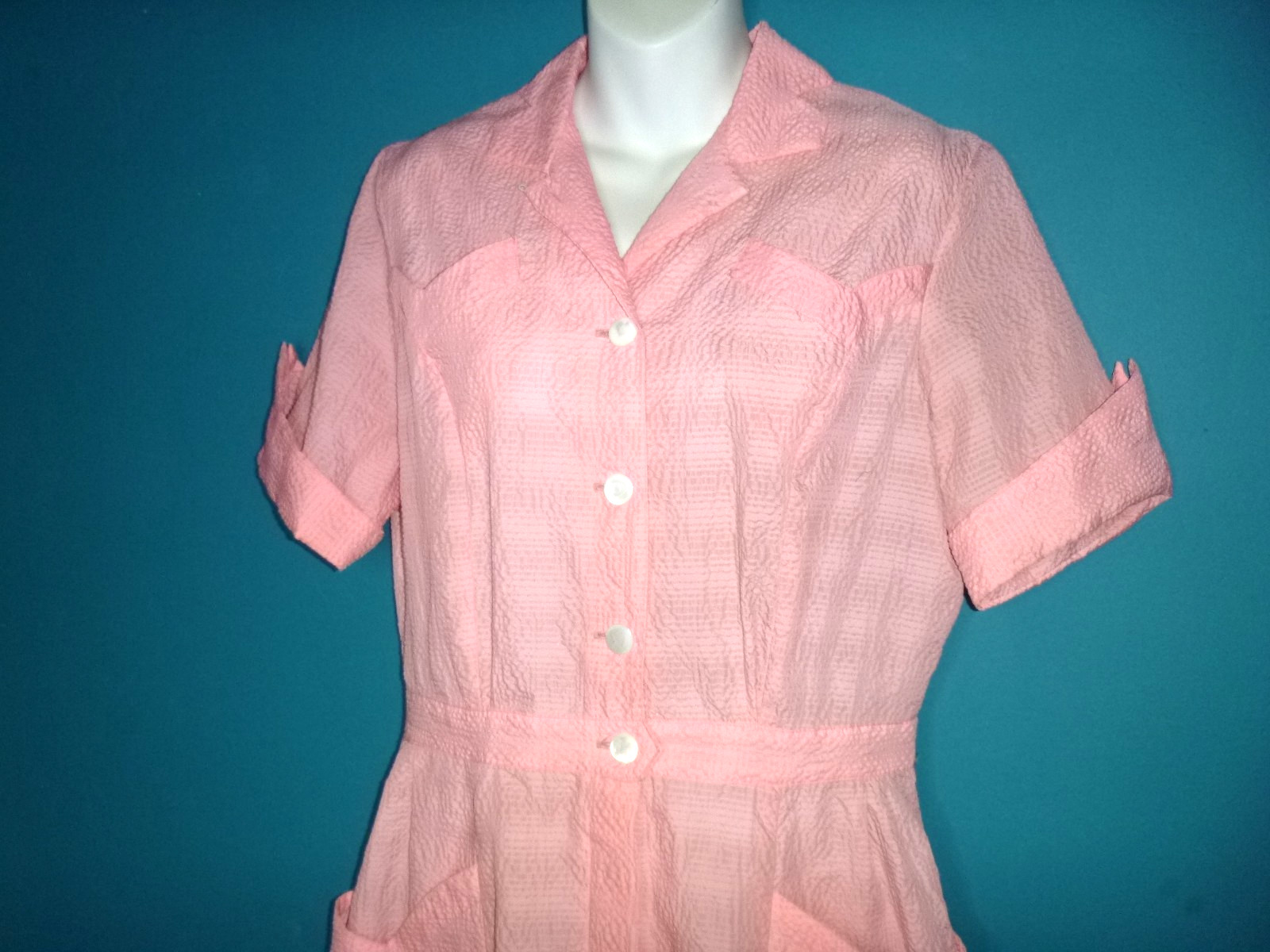 Vtg 40s 50s Robbin Dale Pink Textured Waitress Uniform Dress VOLUP Sz XL/XXL