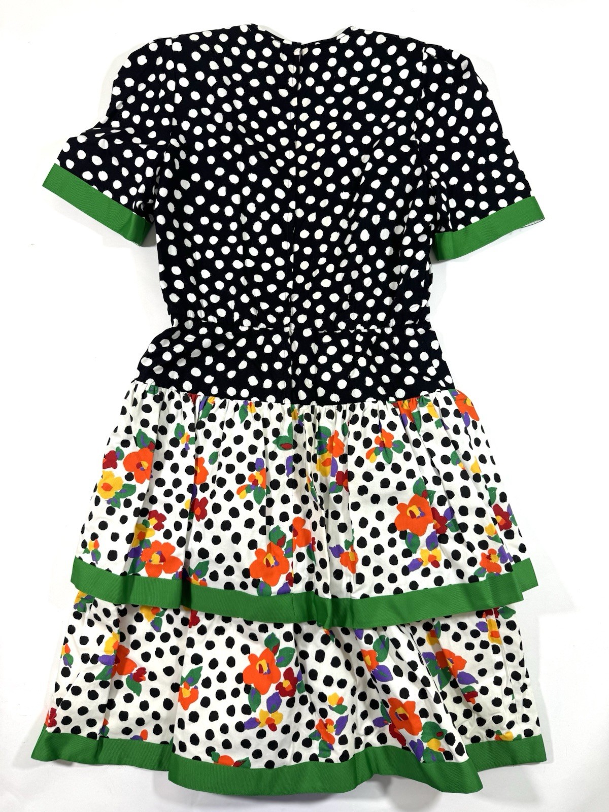 William Pearson Vintage 80s Tea Length Dress Size 14 Tiered Floral Spots