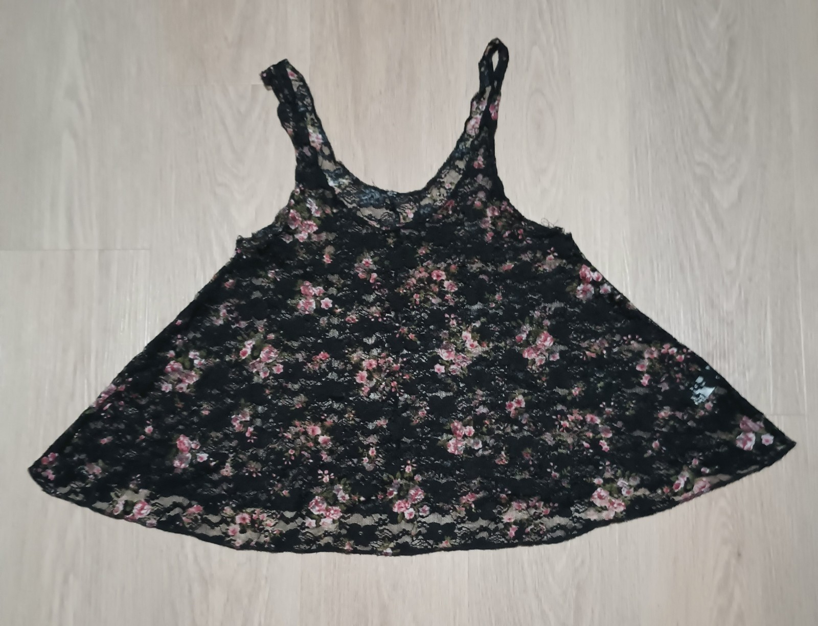 Vtg 90s Stretch Sheer Chantilly Lace Liberty Floral GRUNGE Layer Top Tunic M