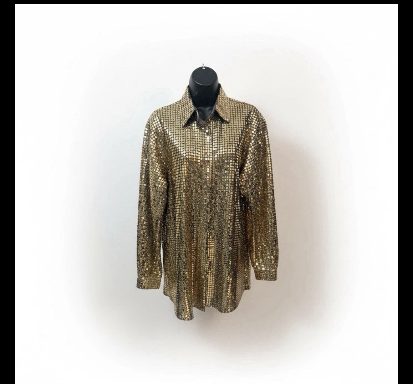 Vintage Three Flaggs I. Magnin Gold Sequin Disco Shirt Blouse 70s 80s Glam Sz M