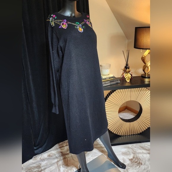PLAIN JANE VINTAGE JEWELED SWEATER DRESS BLACK LARGE