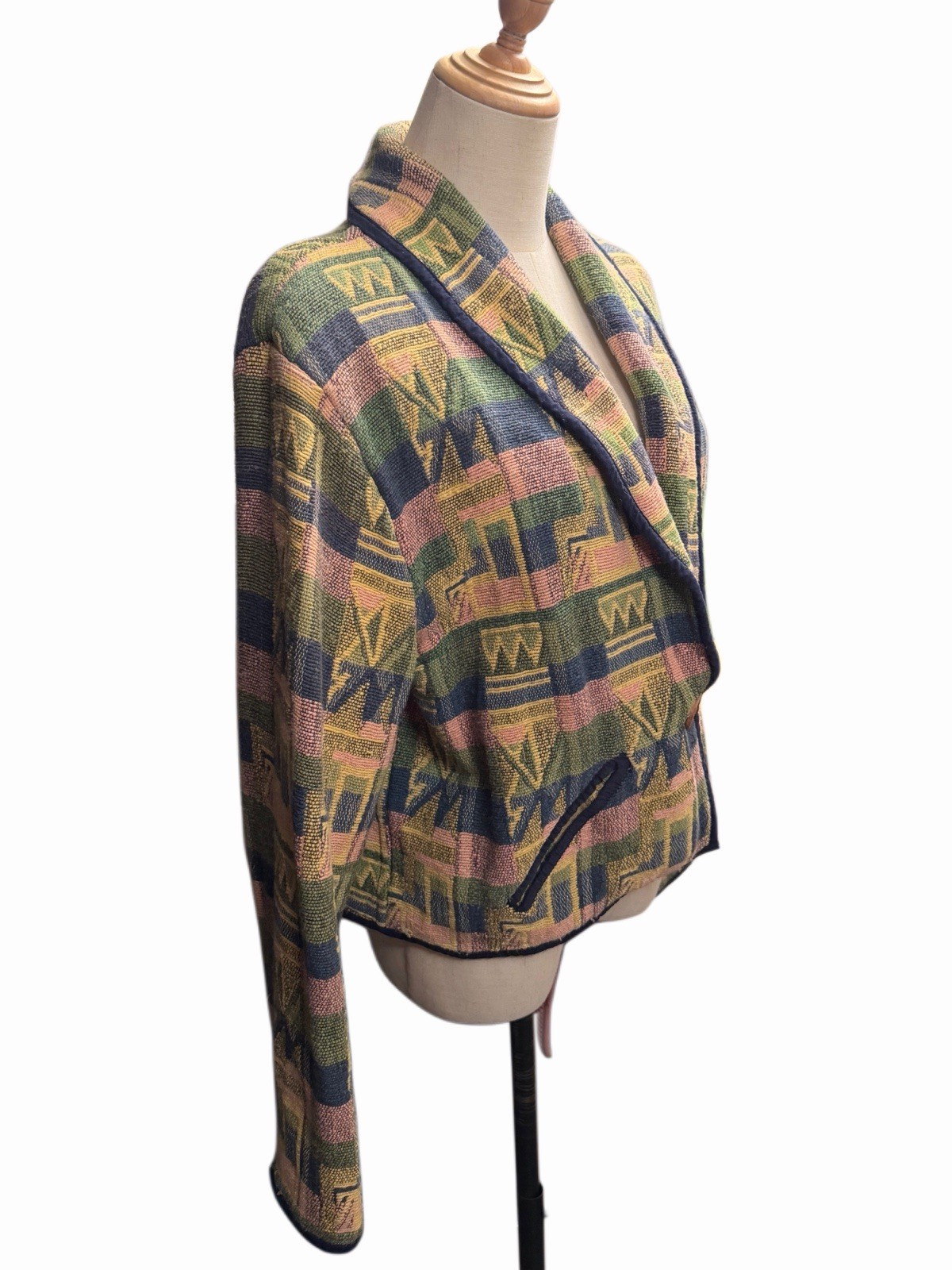Casual Corner Vintage 90s Geometric Southwestern Cotton Tapestry Jacket Sz L