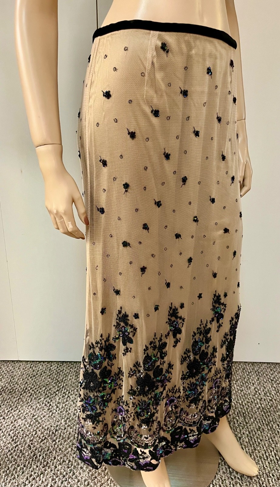 Excellent Vintage J Peterman Belle Epoque Silk Beaded Skirt Size 8 Waist 28-29