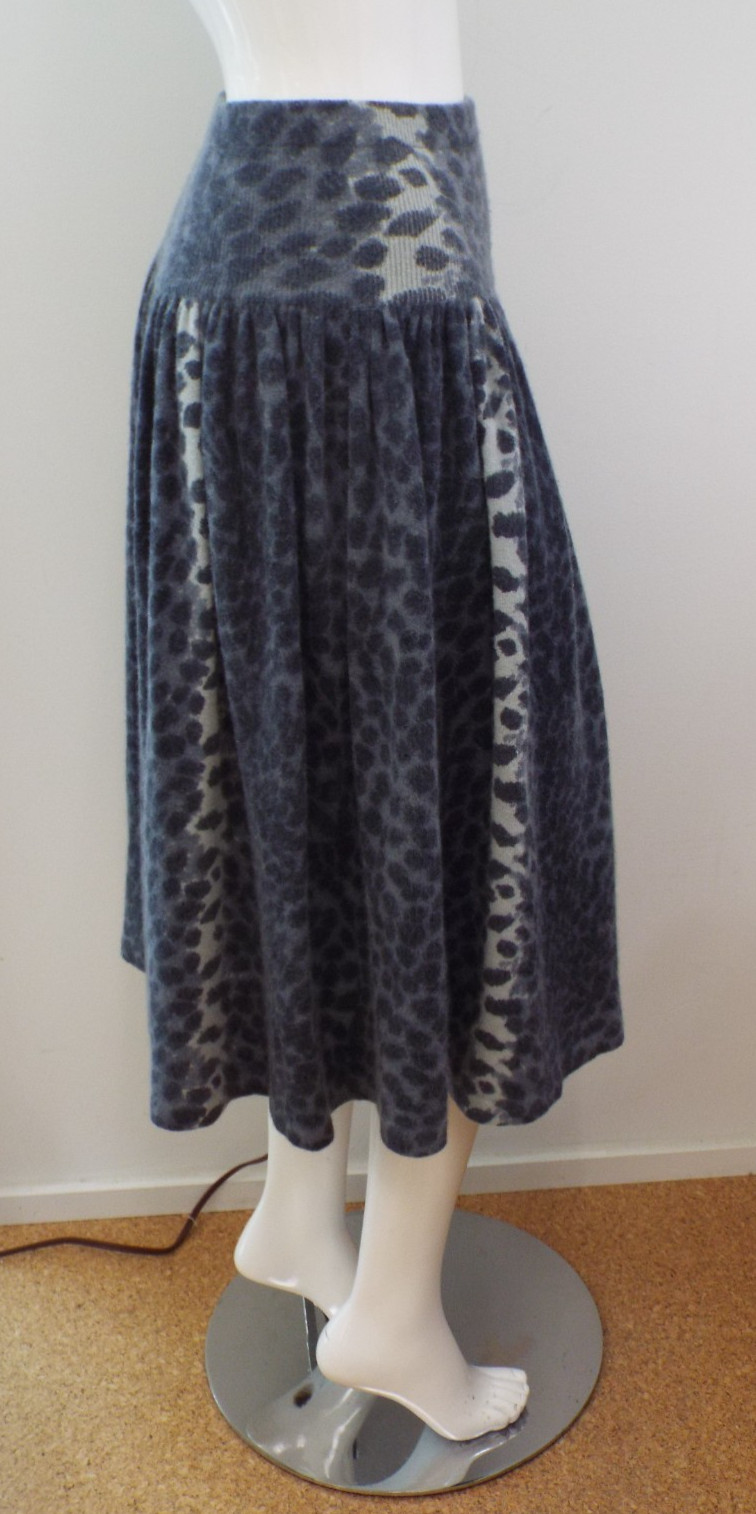 Vintage 1980s KENZO Sweater & Skirt Lambswool Angora Gray Animal Print Blue
