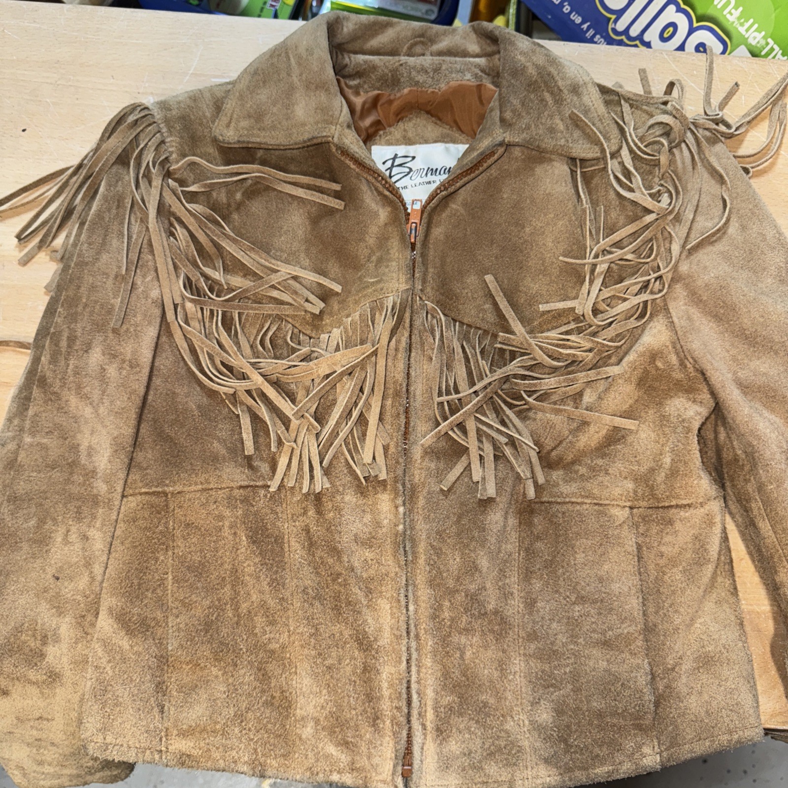 Vintage 70s BERMAN BUCKSKIN Fringe Suede Leather Jacket Western Style SIZE 8