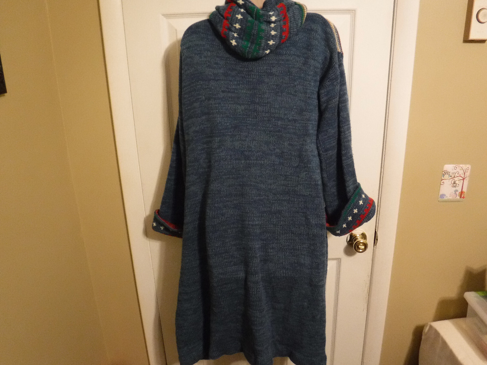 MFR Vtg 70s Jump for Charley Hippie Boho Long Hooded Sweater Jacket Size Med