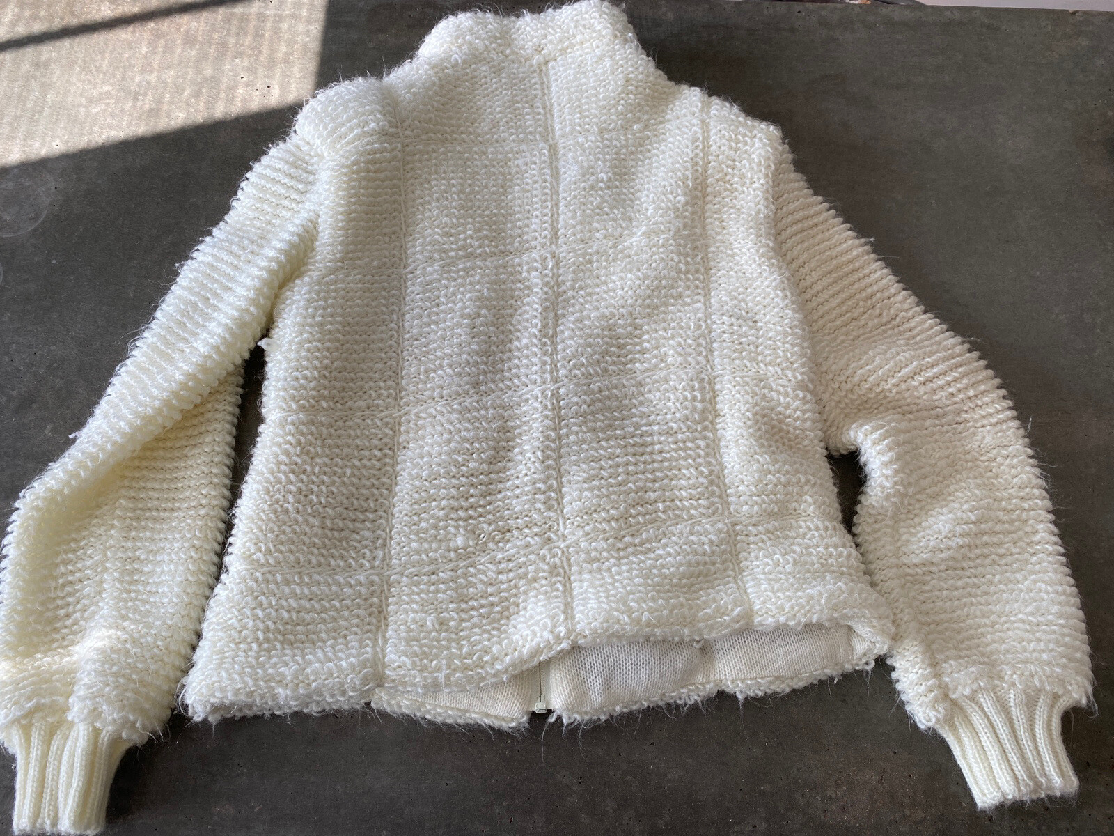 Currants by Jeri-Jo New York Vintage Cream Puffy Knit Full Zip Coat Sweater Med