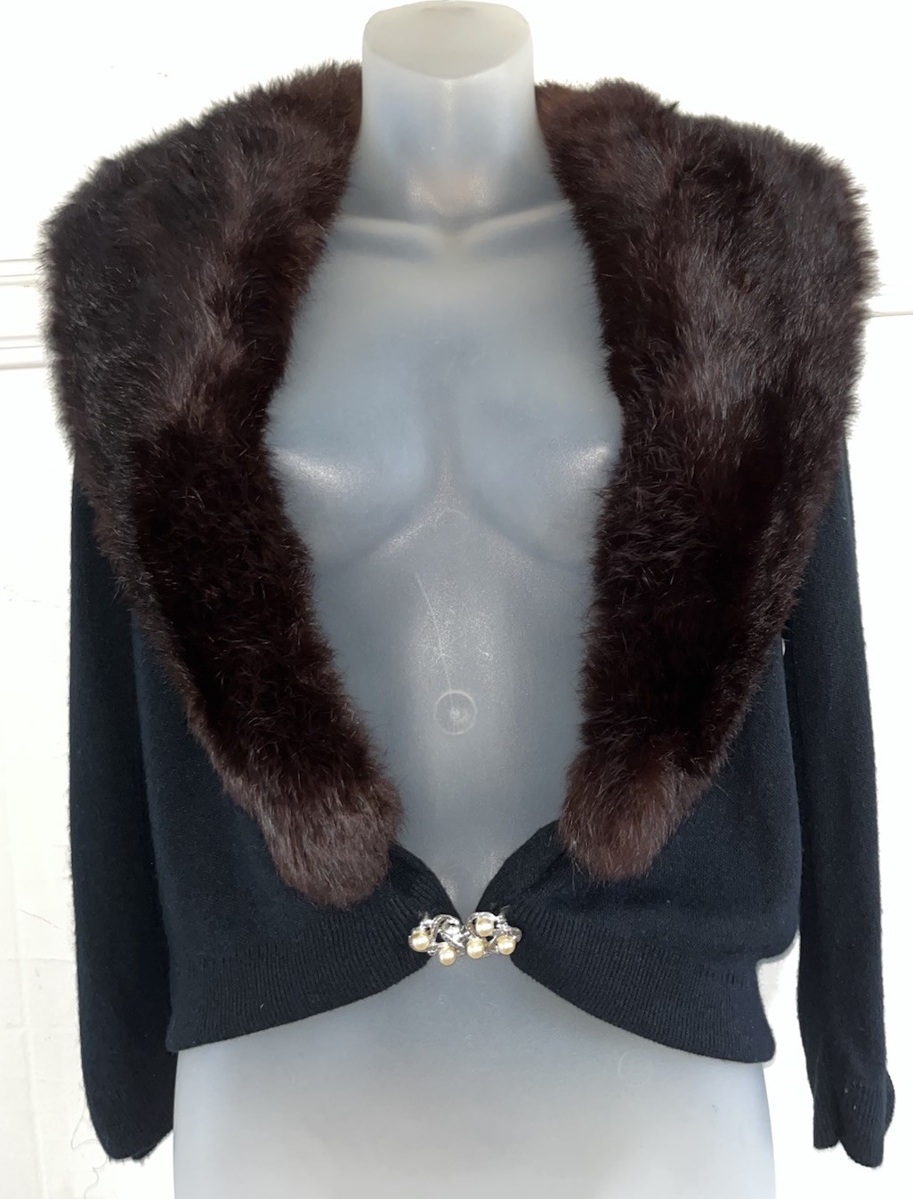 LOT x 2 Women’s 1950s Vintage Cardigan Sweater Real Fox Fur Shawl Collars-Sz M