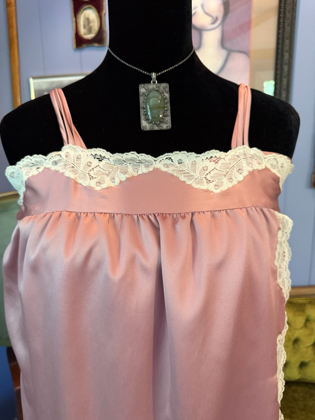 Vintage Corhan Noumair Pink Lace Nightgown Lounge Dress Slip Dress Size Small
