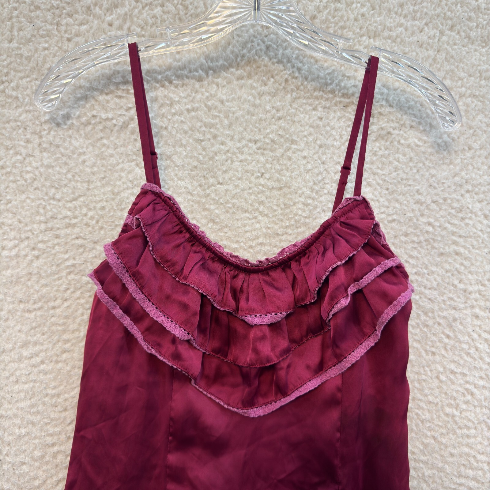 Y2K Vintage Slip Dress Small Wine Burgundy Maroon Red Satin Edwardian Victorian