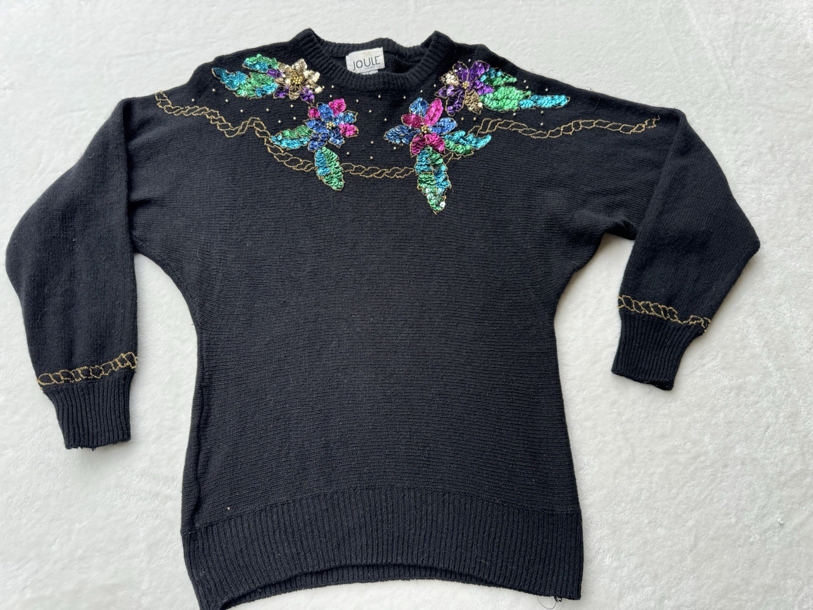 Vintage Joule Energy Sweater 80s black sequin Goldberg women L silk Angora wool