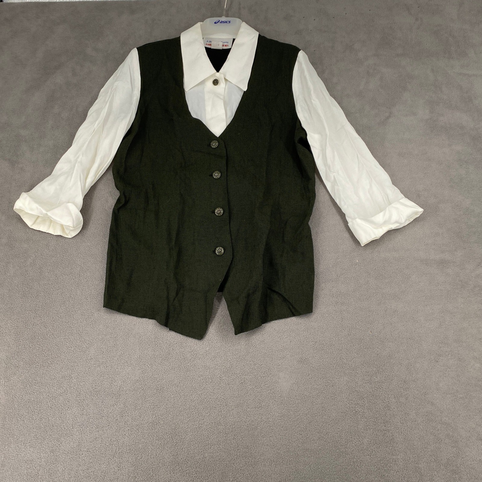 Vintage Reina Industries Green Houndstooth Vest Layered Shirt Top 10P USA Made