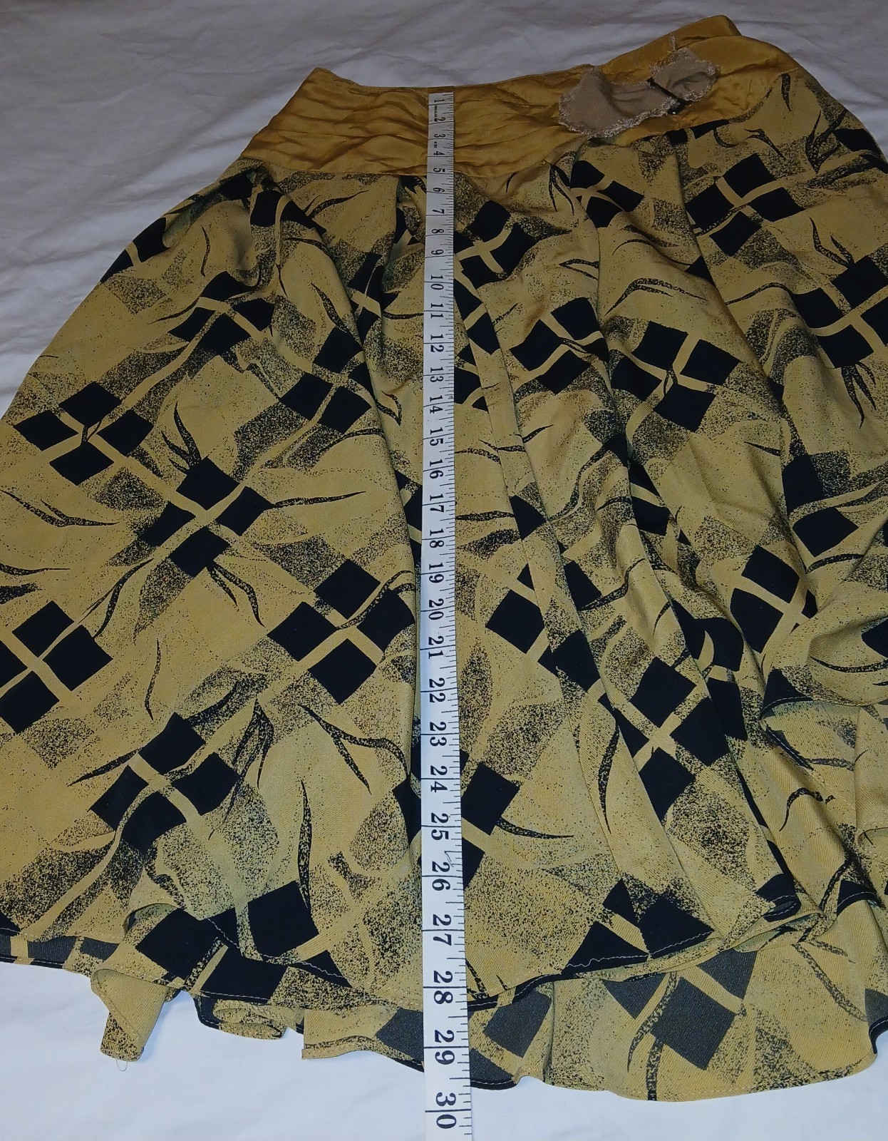 Vintage Womens Abstract 2 Piece Set Blouse Wrap Skirt 1980’s Yellow/Black Sz 11